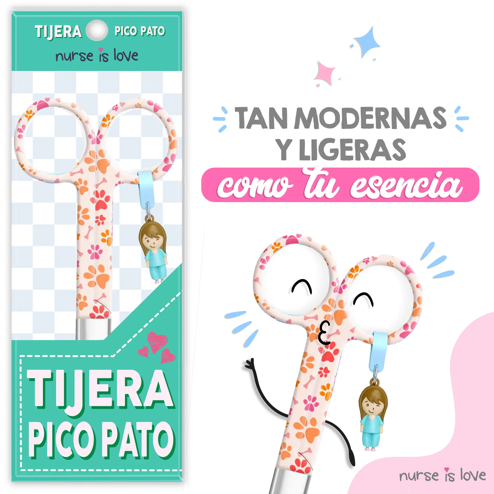 Tijeras Enfermería Pico de Pato Huellas de Perro Anaranjado