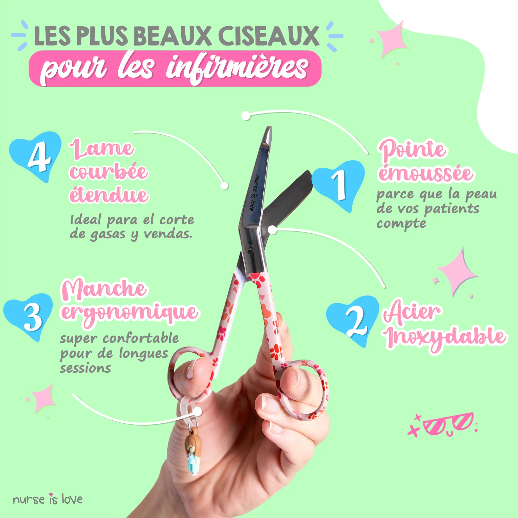 Ciseaux Infirmiers Bec de Canard Empreintes de Chien Orange
