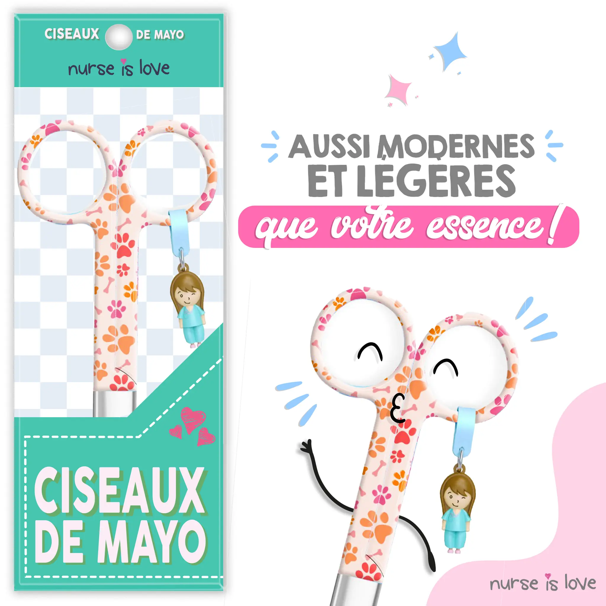 Ciseaux Infirmiers Bec de Canard Empreintes de Chien Orange
