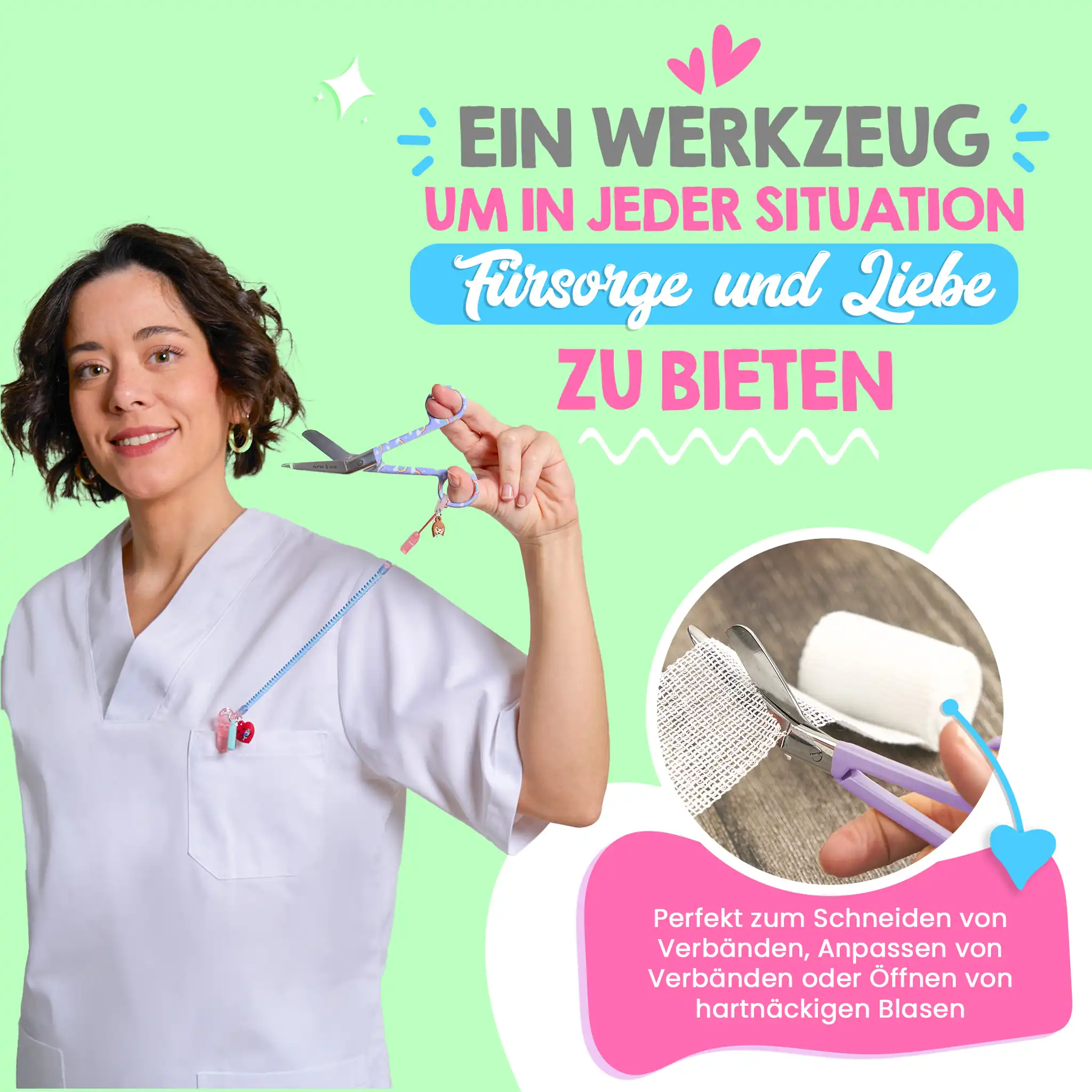 Pflege Schere Entenschnabel Regenbogen auf lila Hintergrund
