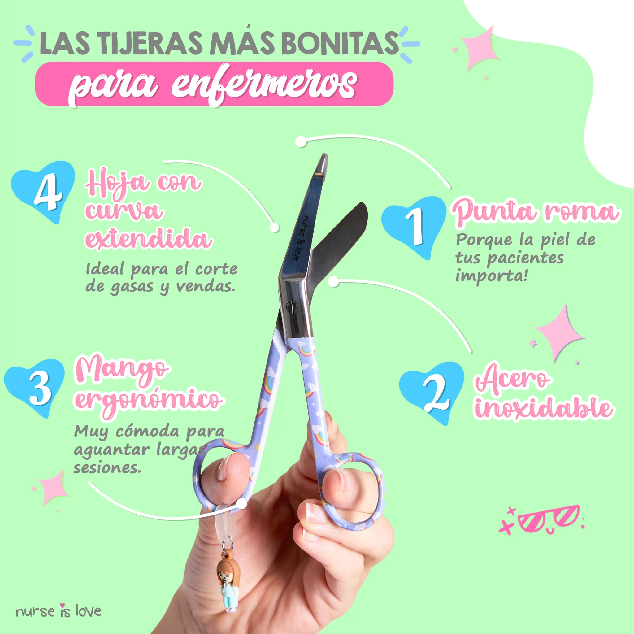 Tijeras Enfermería Pico de Pato arcoiris fondo morado