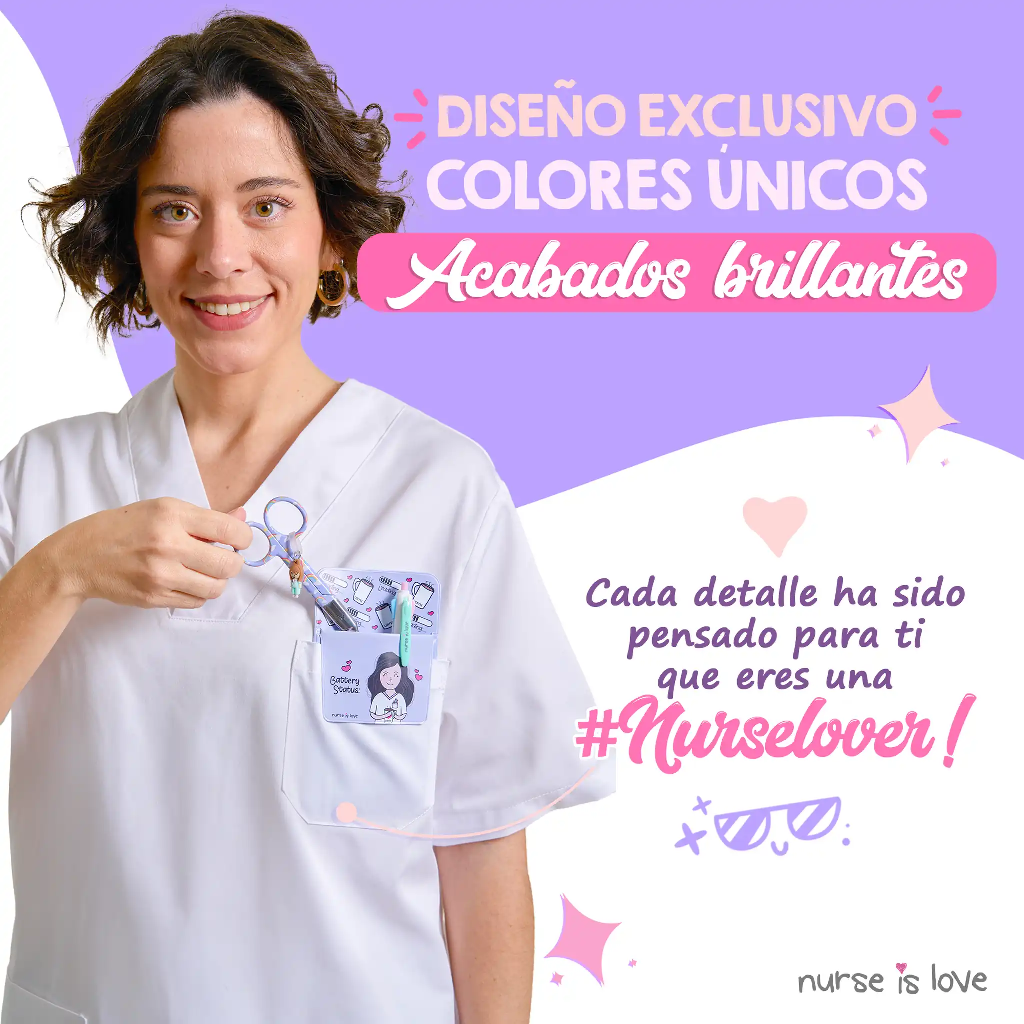Tijeras Enfermería Pico de Pato arcoiris fondo morado