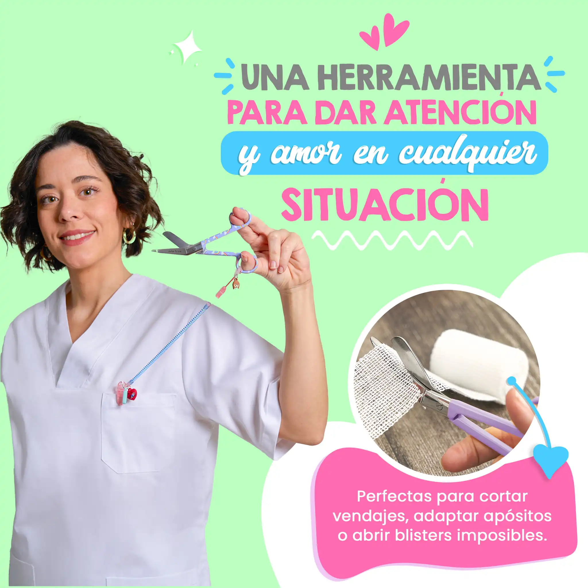 Tijeras Enfermería Pico de Pato arcoiris fondo morado