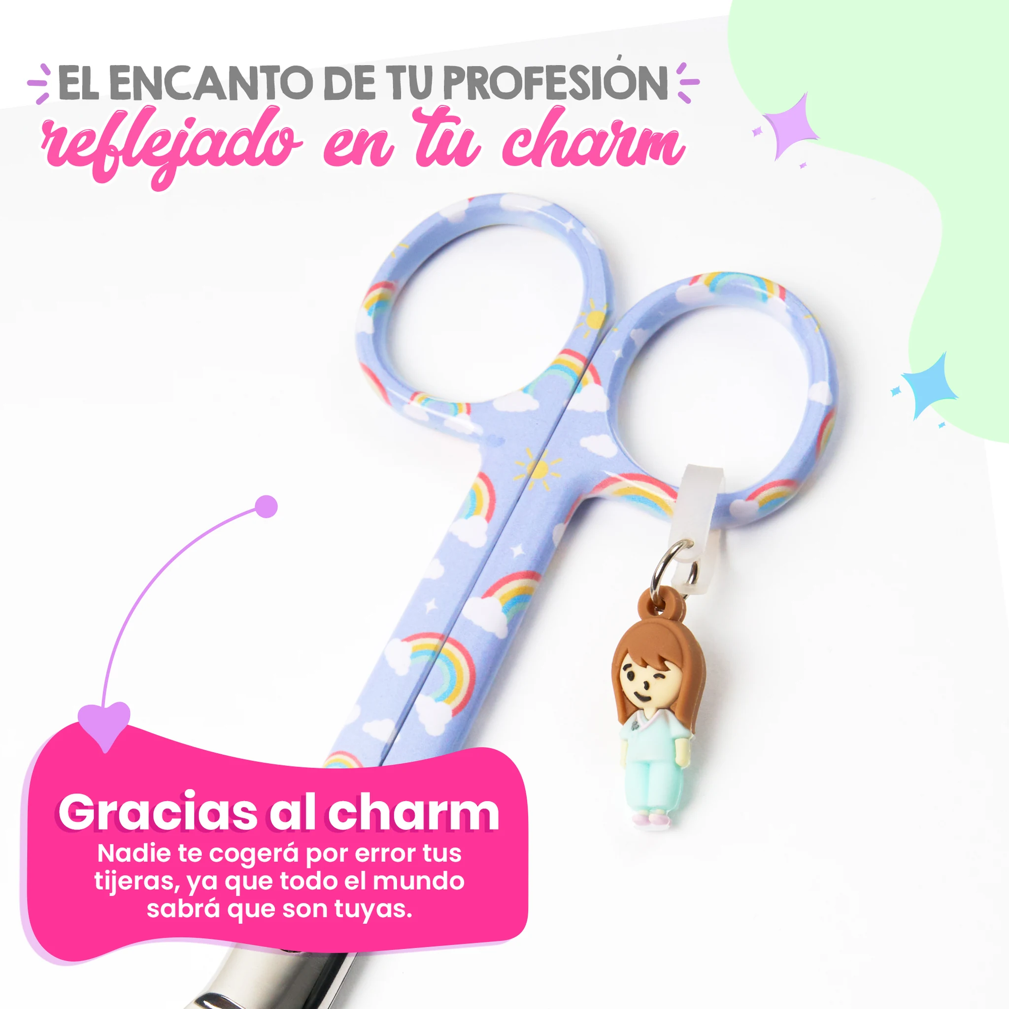 Tijeras Enfermería Pico de Pato arcoiris fondo morado