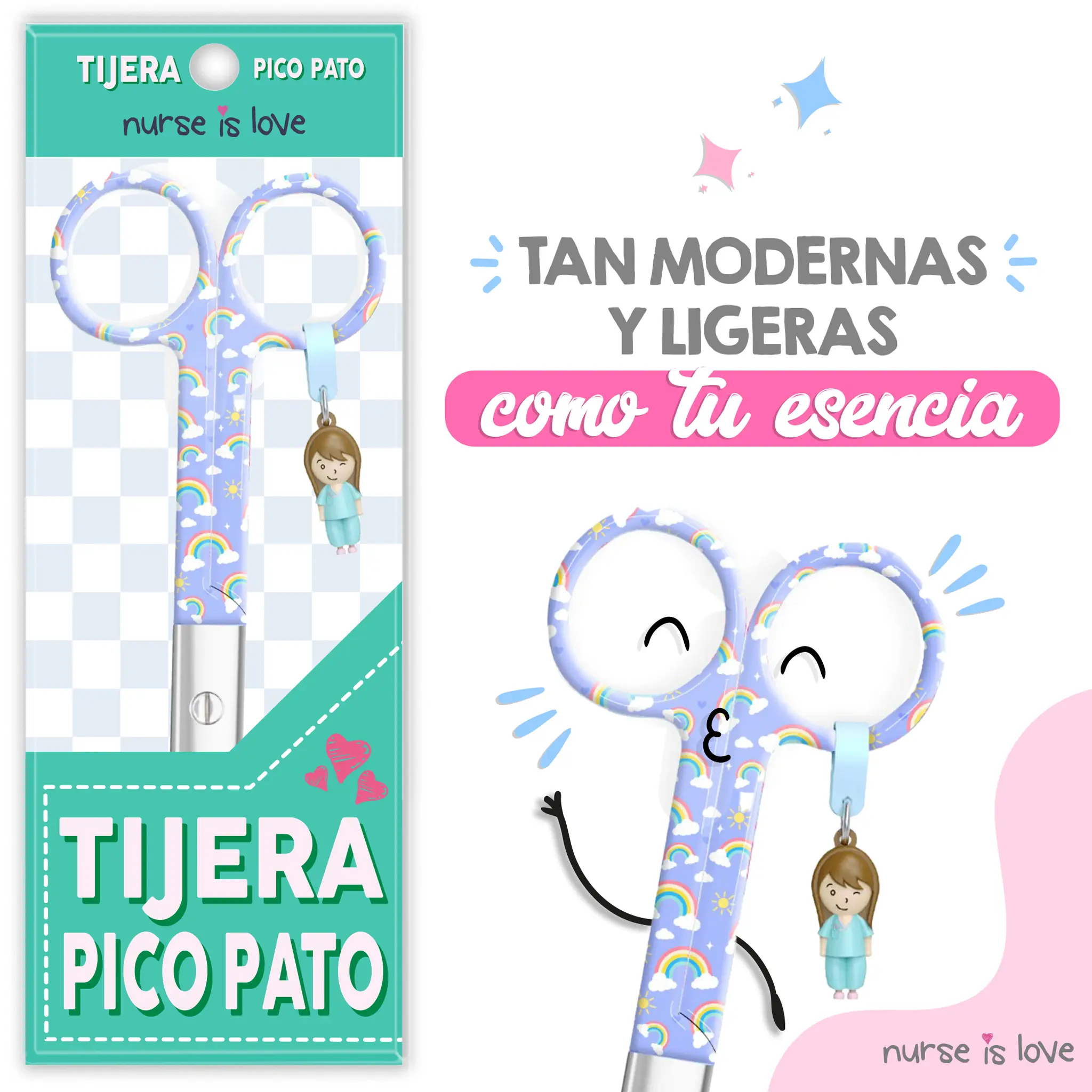 Tijeras Enfermería Pico de Pato arcoiris fondo morado