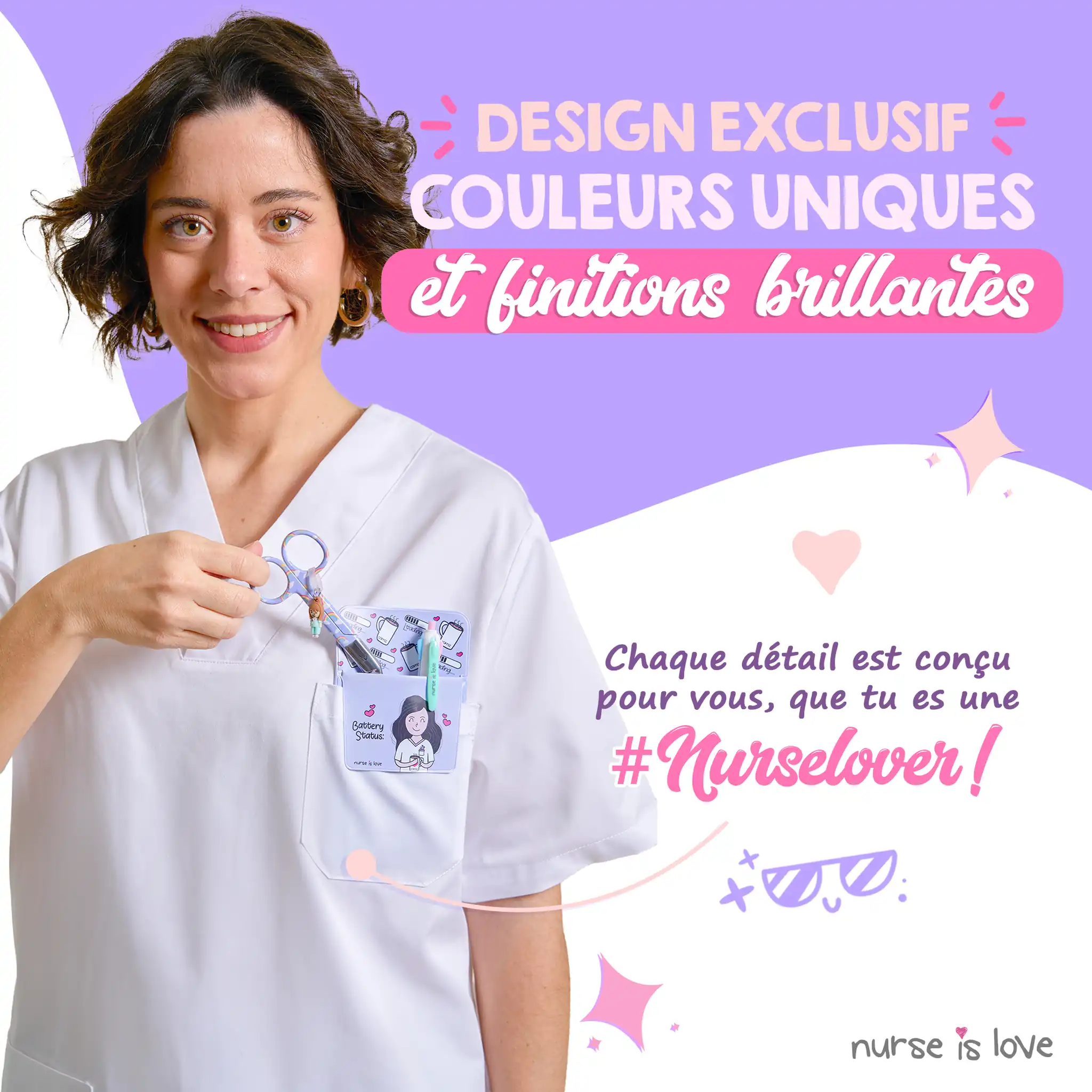 Ciseaux Infirmiers Bec de Canard Arc en Ciel fond Violet

