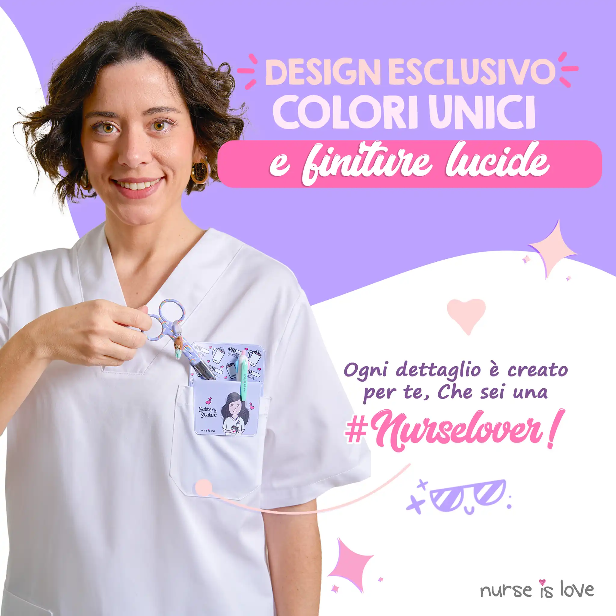 Forbici da Infermieristica a Becco d’Anatra Arcobaleno su Fondo Viola