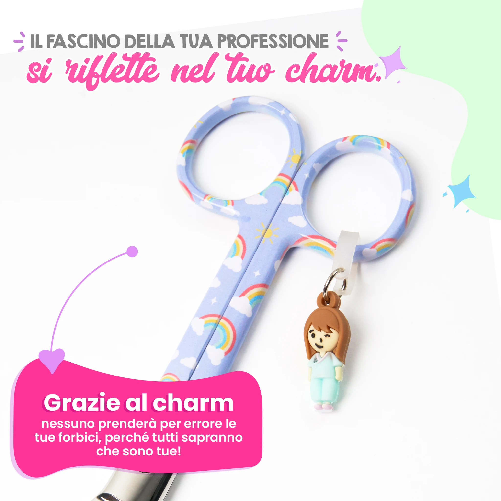 Forbici da Infermieristica a Becco d’Anatra Arcobaleno su Fondo Viola