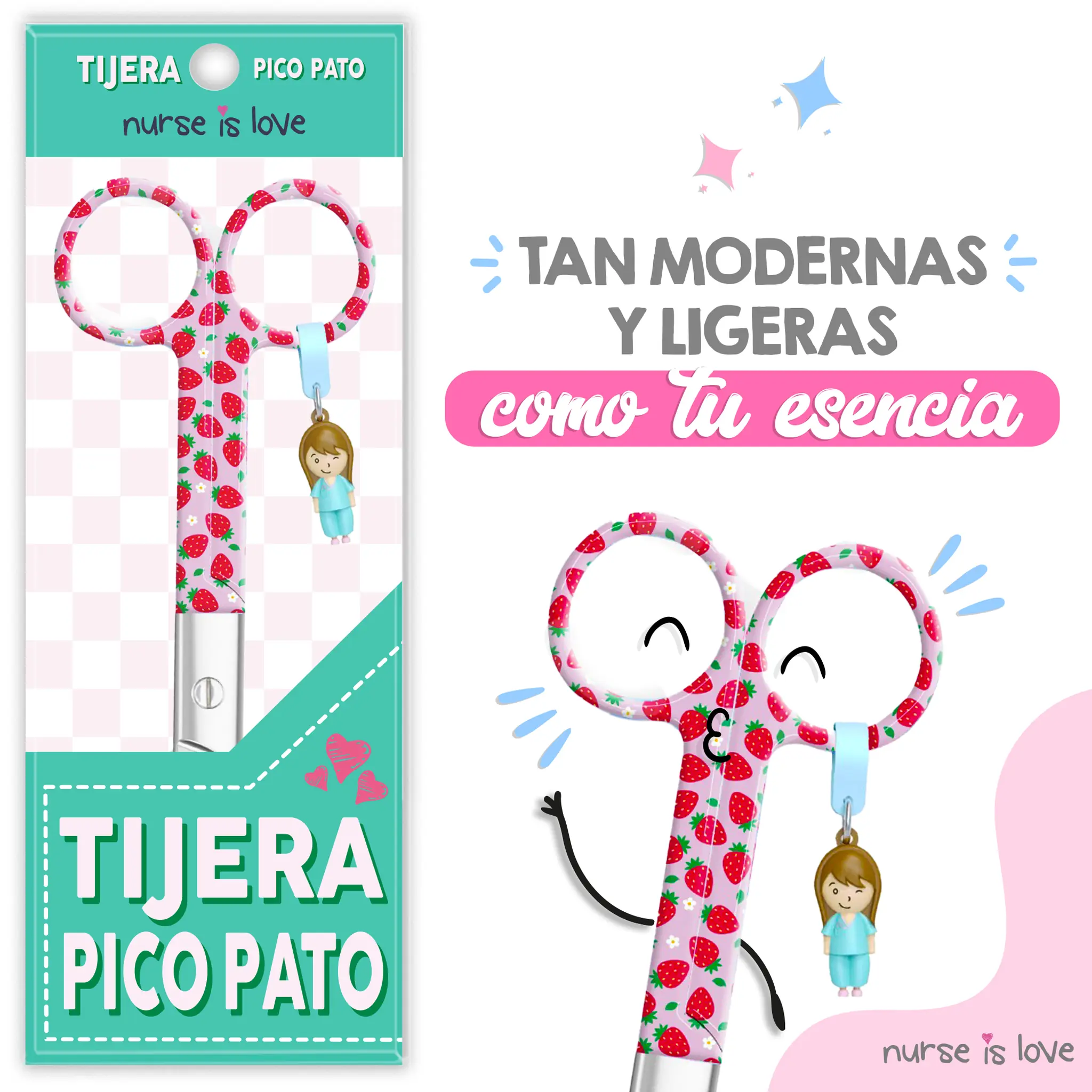 Tijeras Enfermería Pico de Pato fondo de fresas
