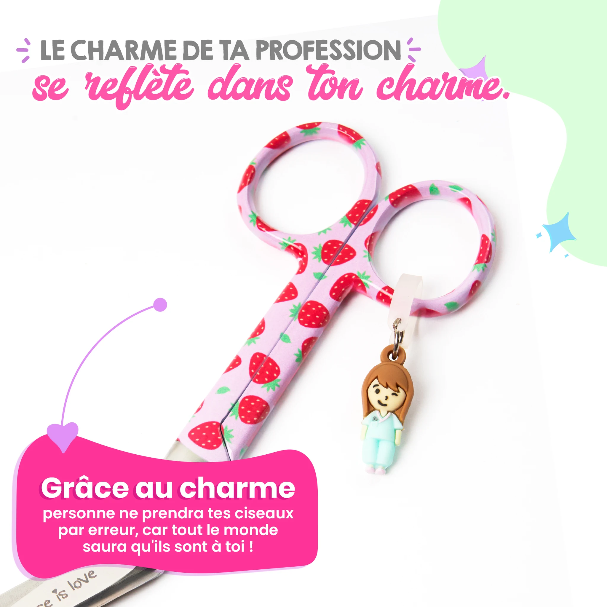 Ciseaux Infirmiers Bec de Canard Fond Fraises