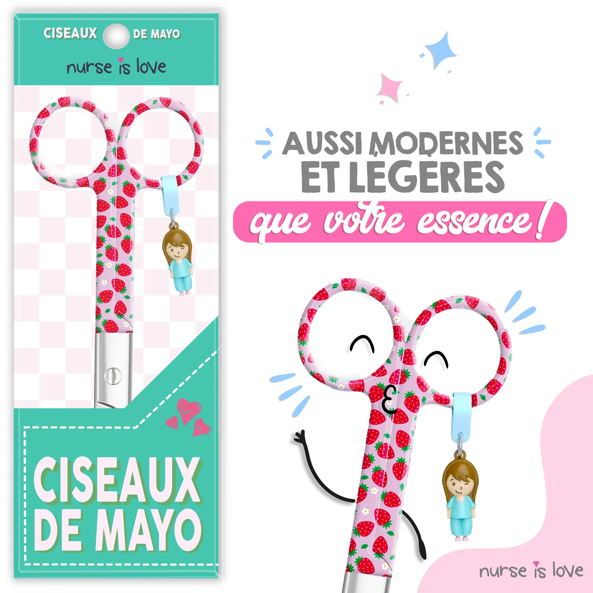 Ciseaux Infirmiers Bec de Canard Fond Fraises