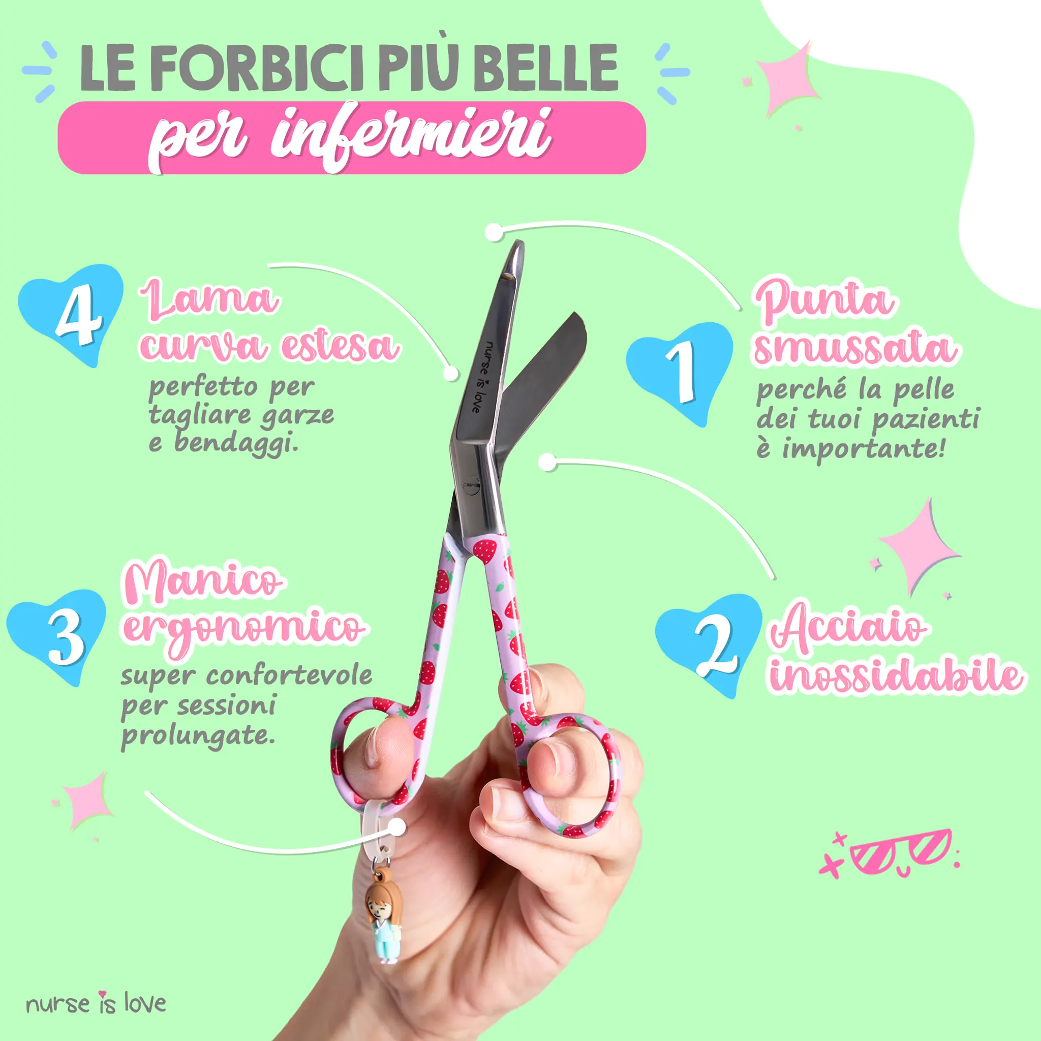 Forbici da Infermieristica a Becco d’Anatra con Fantasia di Fragole