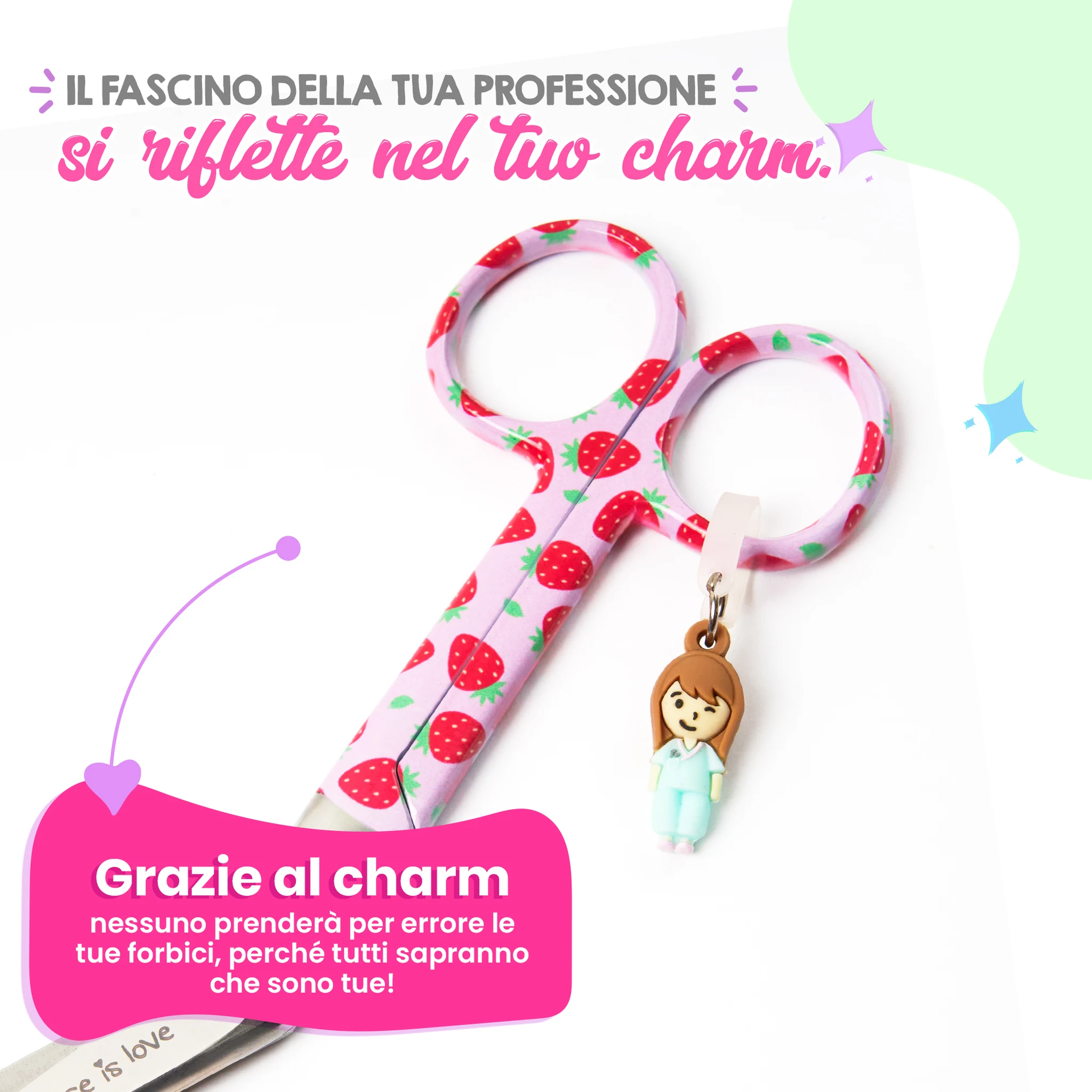 Forbici da Infermieristica a Becco d’Anatra con Fantasia di Fragole
