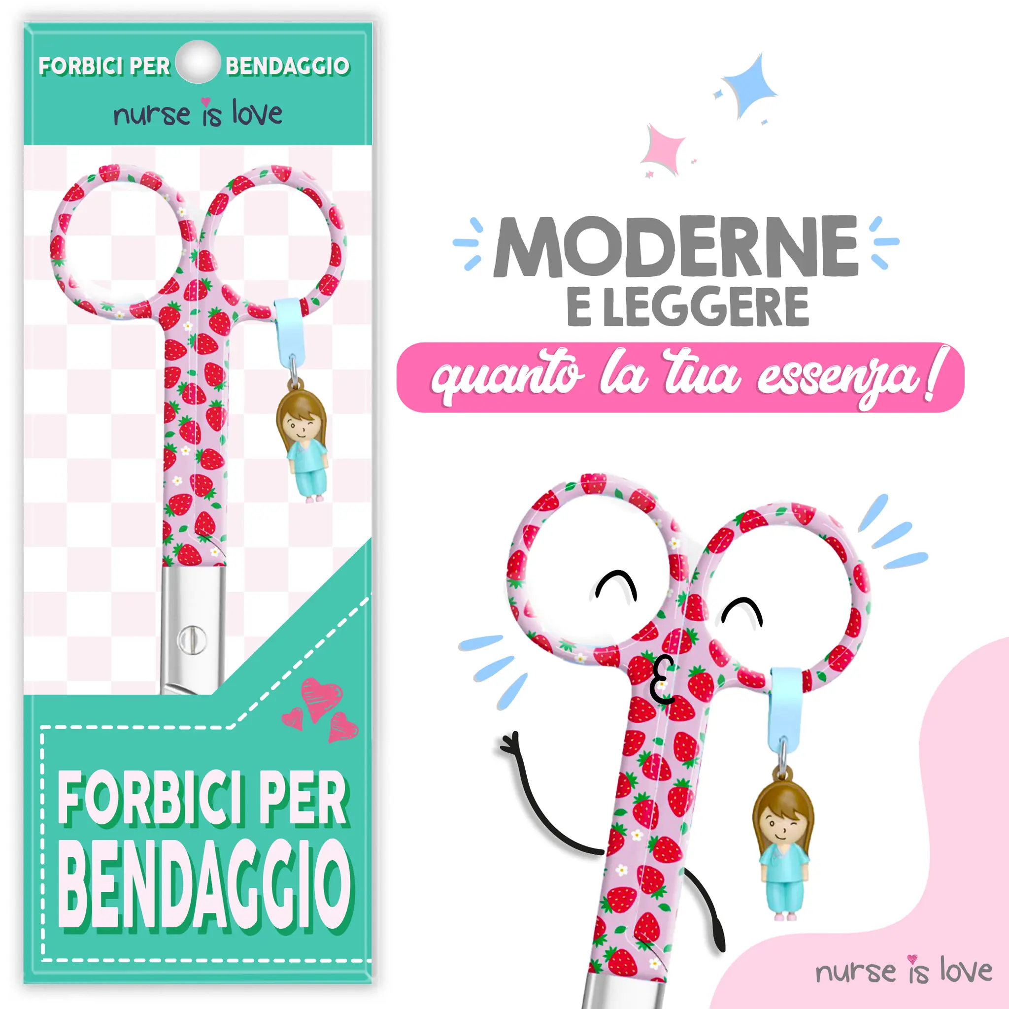 Forbici da Infermieristica a Becco d’Anatra con Fantasia di Fragole