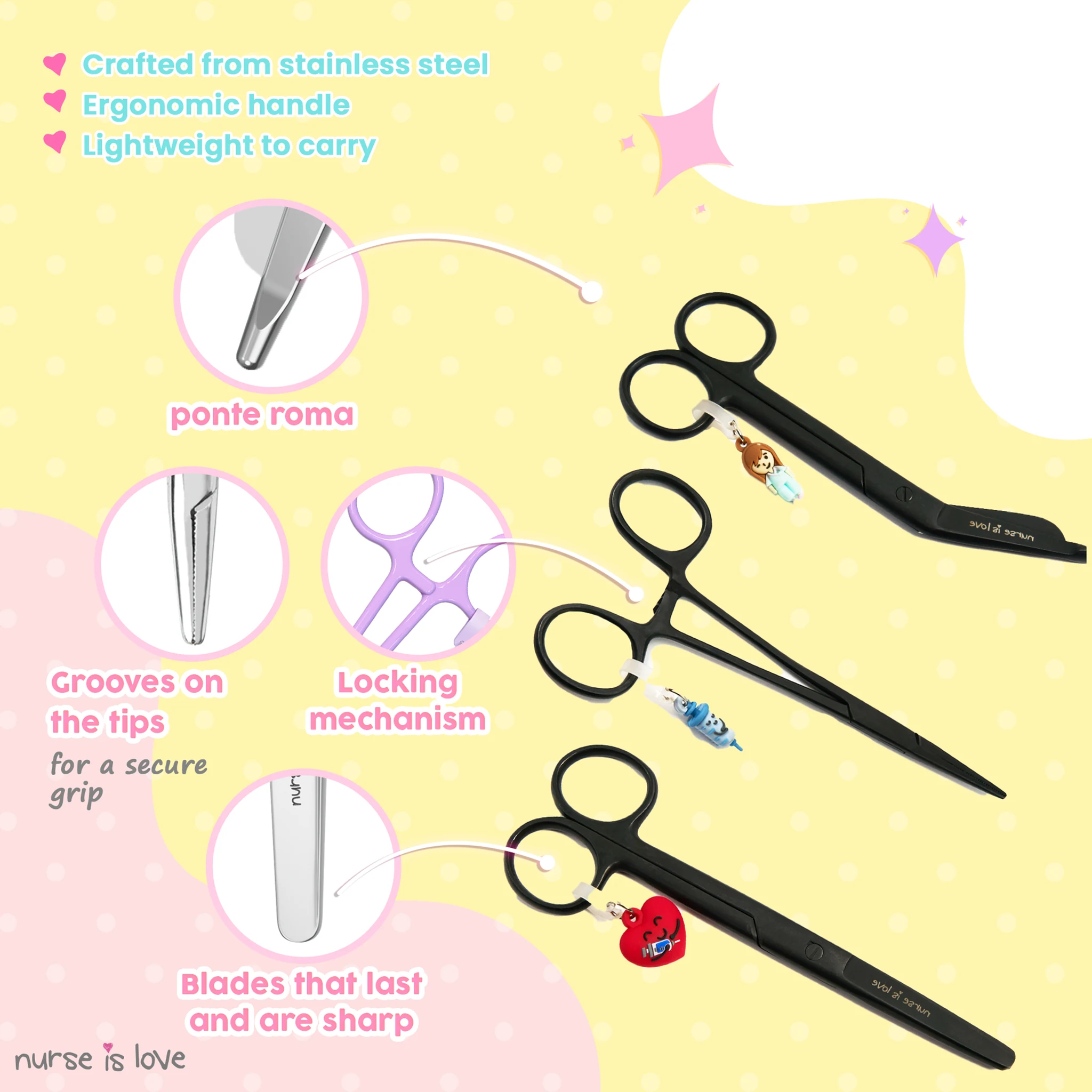Black Nursing Scissors and Kocher Forceps Set
