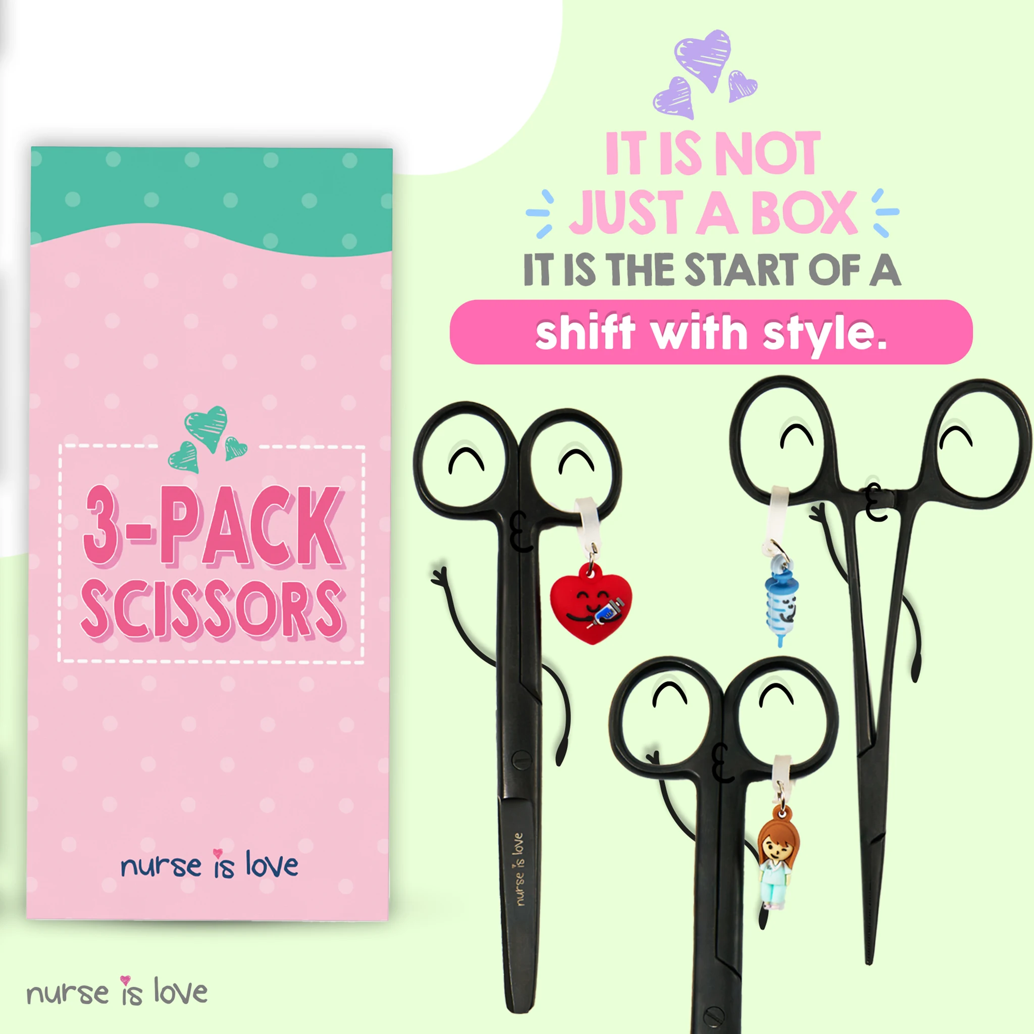 Black Nursing Scissors and Kocher Forceps Set