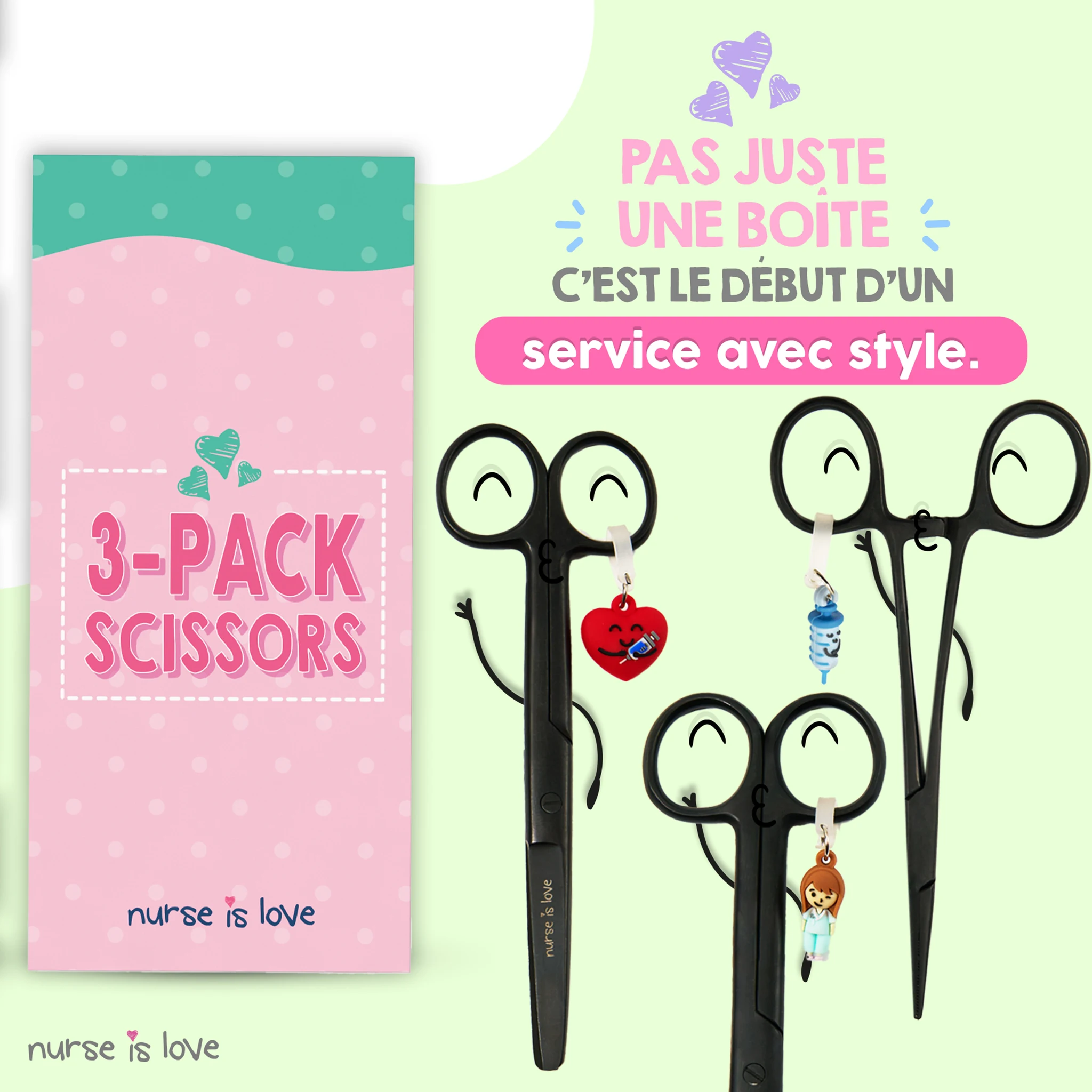 Set de Ciseaux Infirmiers et Pinces Kocher Noir