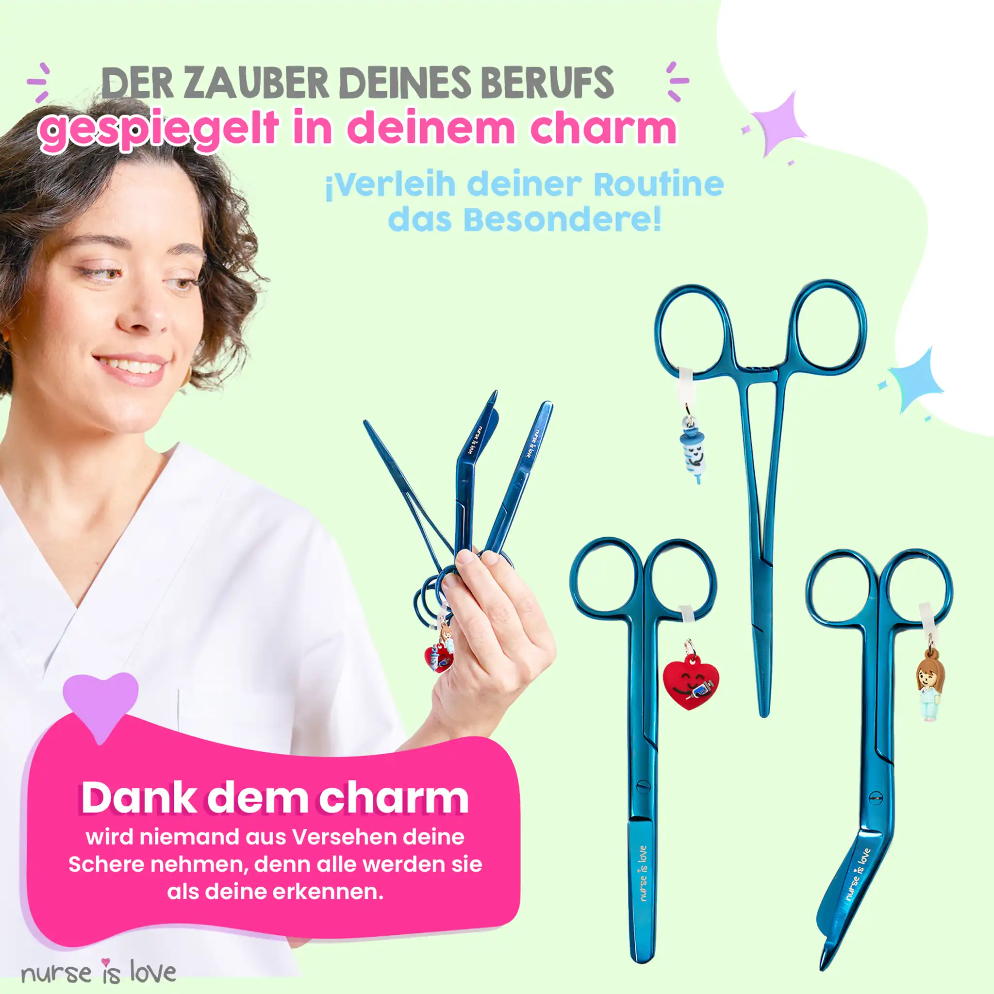 Set aus Pflege Scheren und Kocher Klemmen Chrom Blau