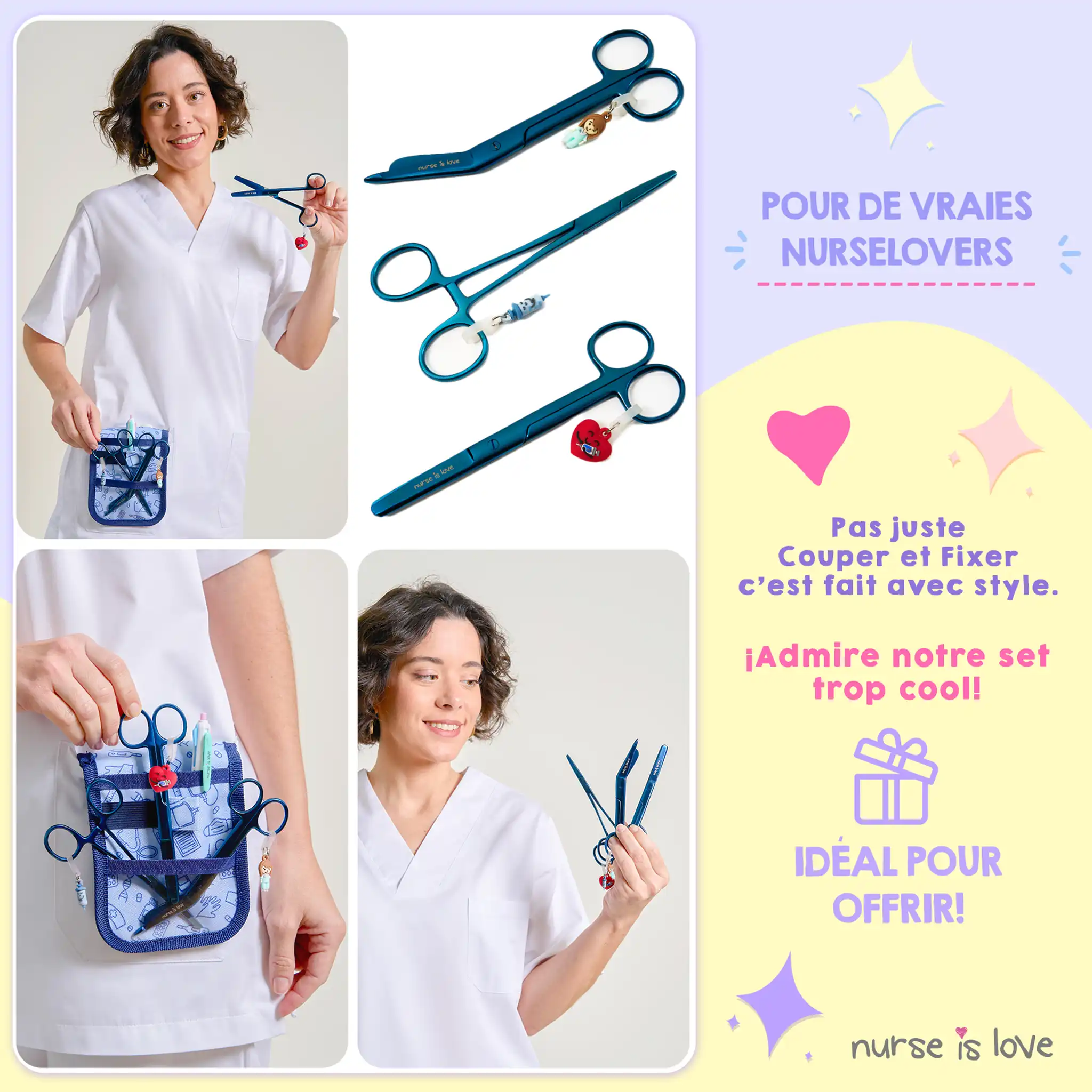 Set de Ciseaux Infirmiers et Pinces Kocher Chromium Bleu