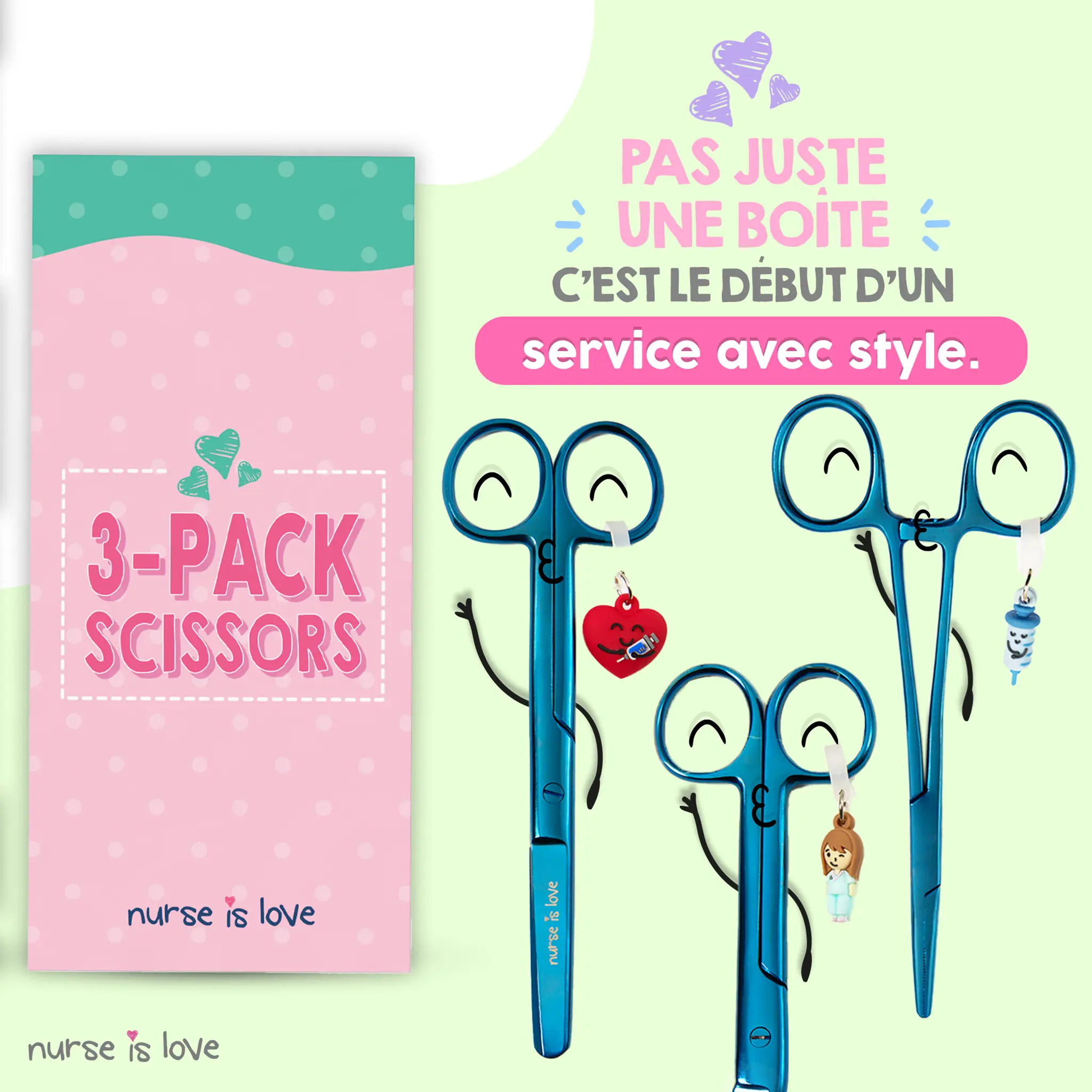 Set de Ciseaux Infirmiers et Pinces Kocher Chromium Bleu
