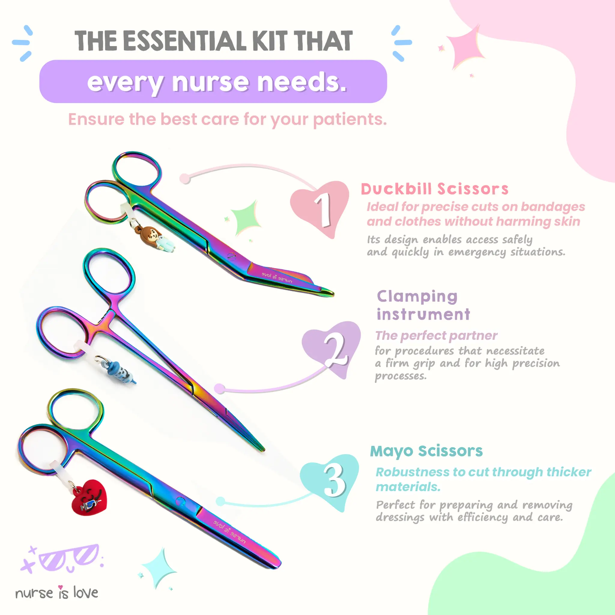 Chromium Nursing Scissors and Kocher Forceps Set