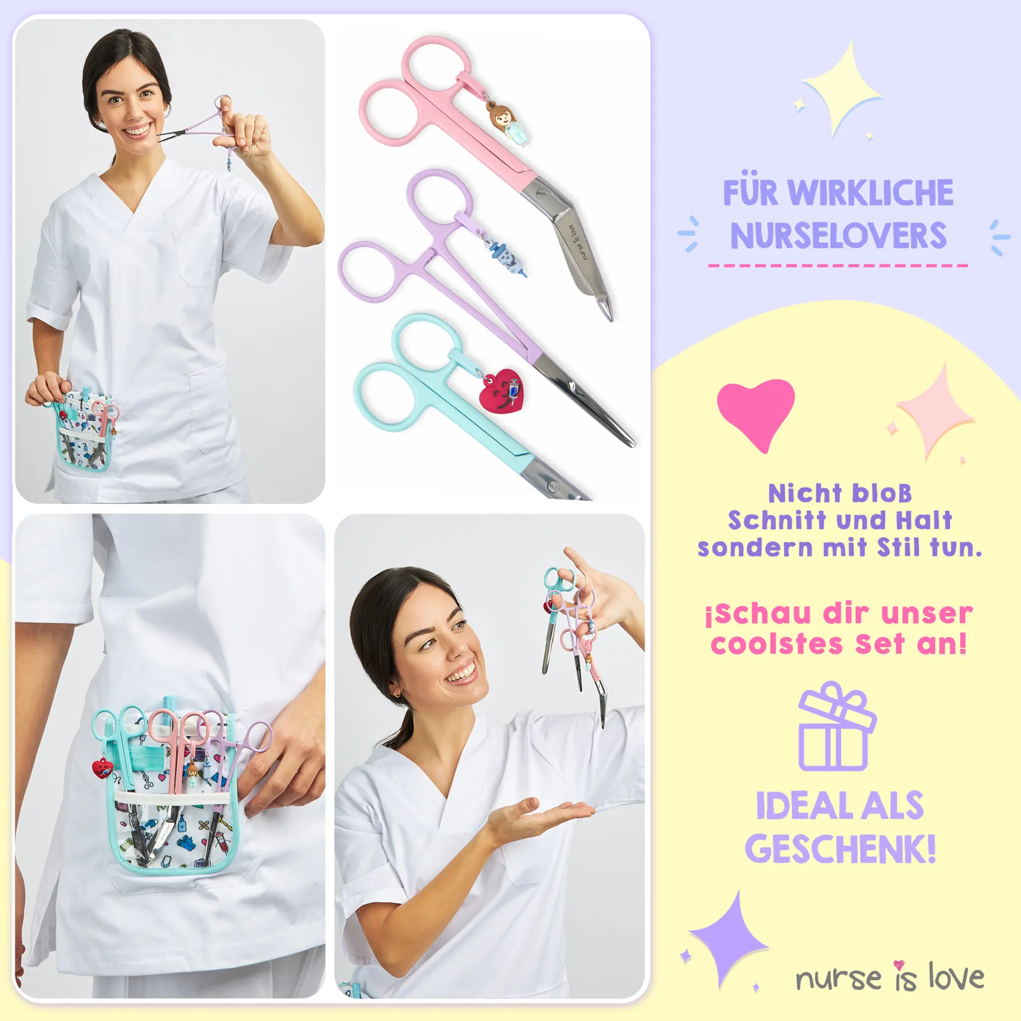 Set aus Scheren für die Krankenpflege und Kocher-Zangen