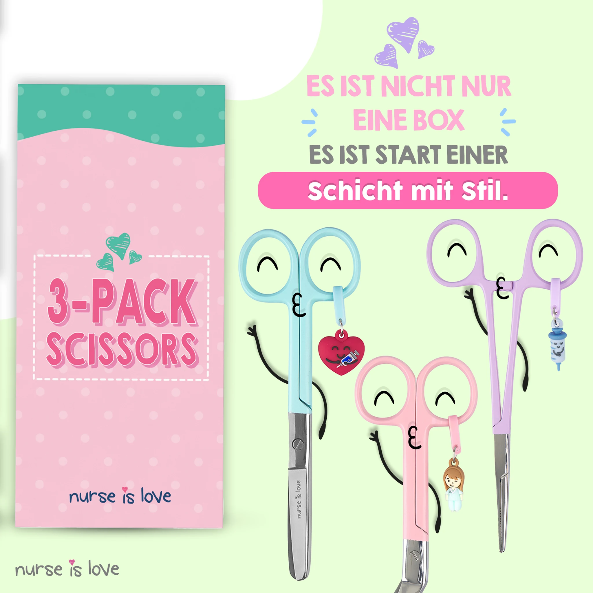 Set aus Scheren für die Krankenpflege und Kocher-Zangen