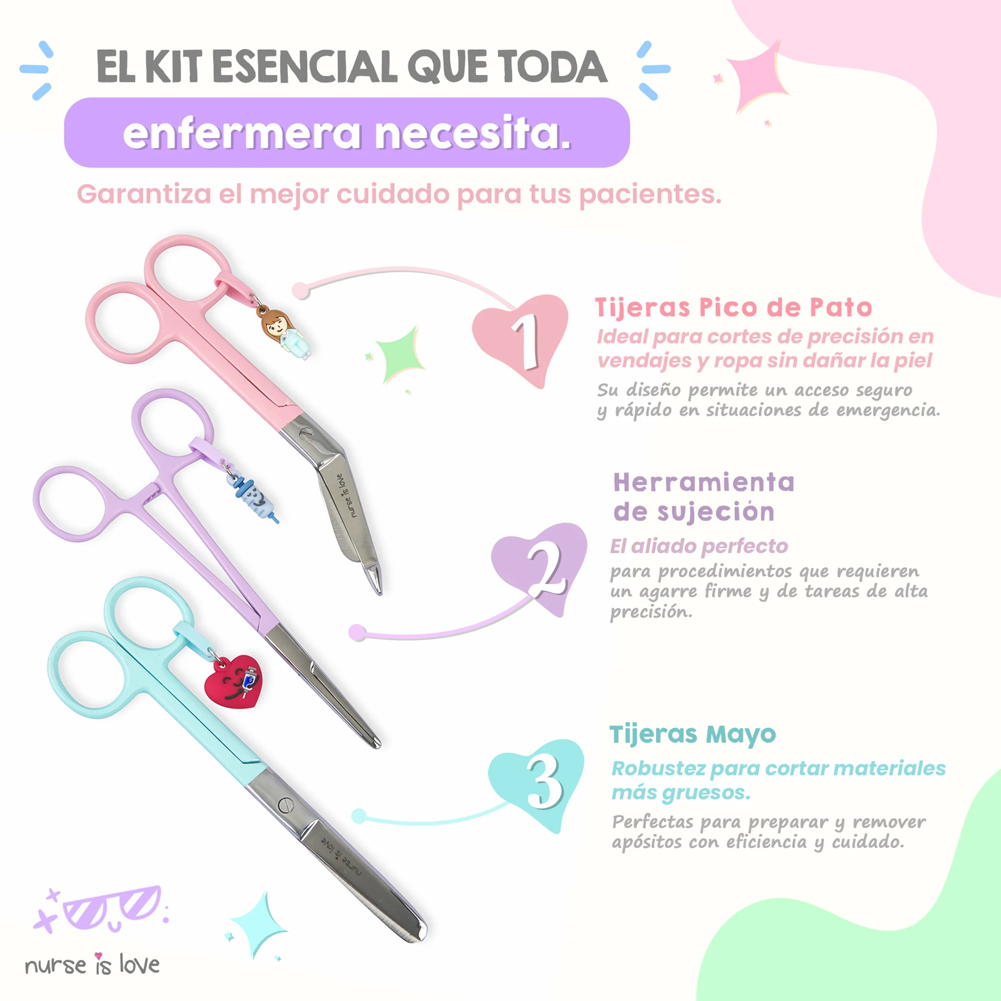 Set de Tijeras de Enfermería y Pinzas Kocher