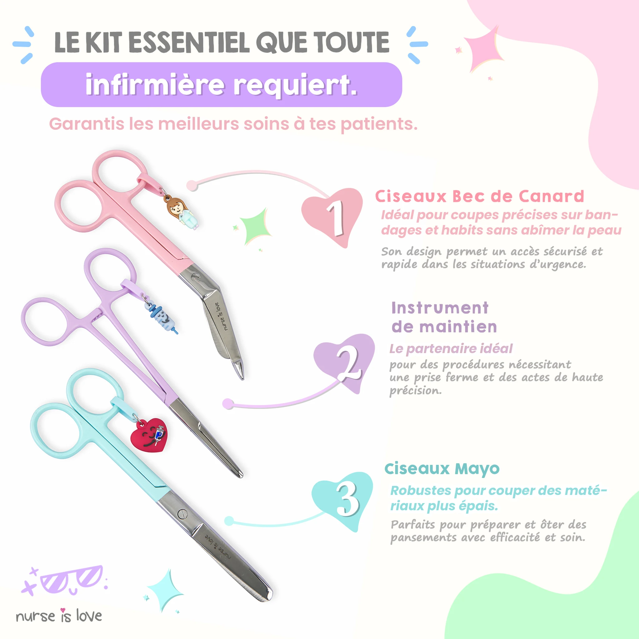 Set de Ciseaux d’Infirmier et Pinces Kocher