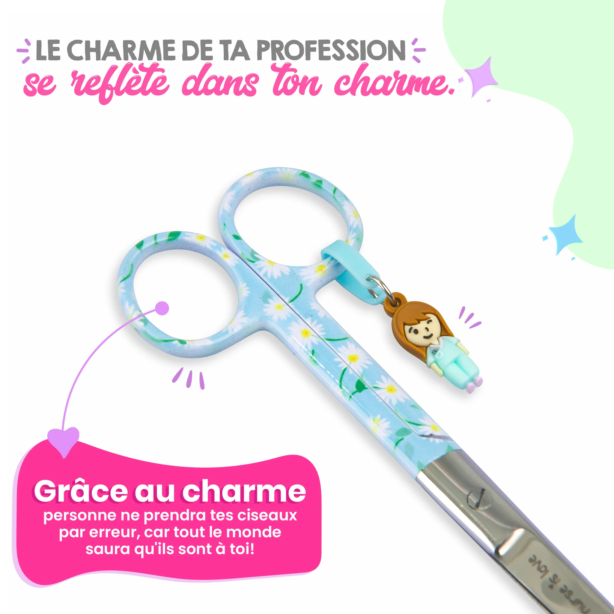 Ciseaux d’Infirmier Mayo Marguerites fond bleu