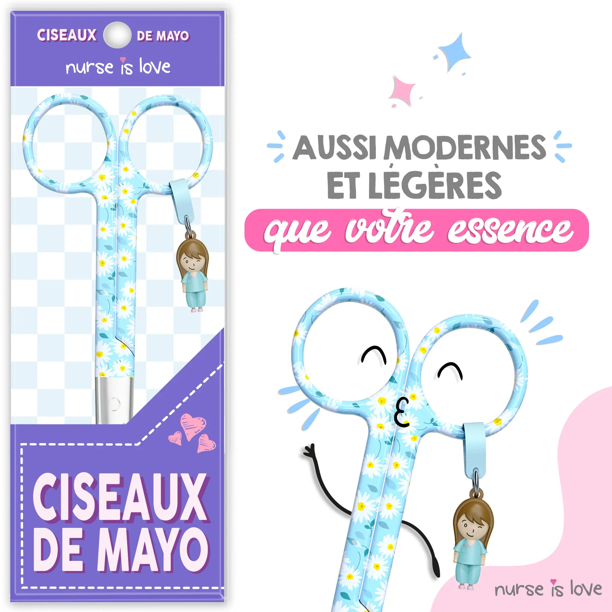 Ciseaux d’Infirmier Mayo Marguerites fond bleu