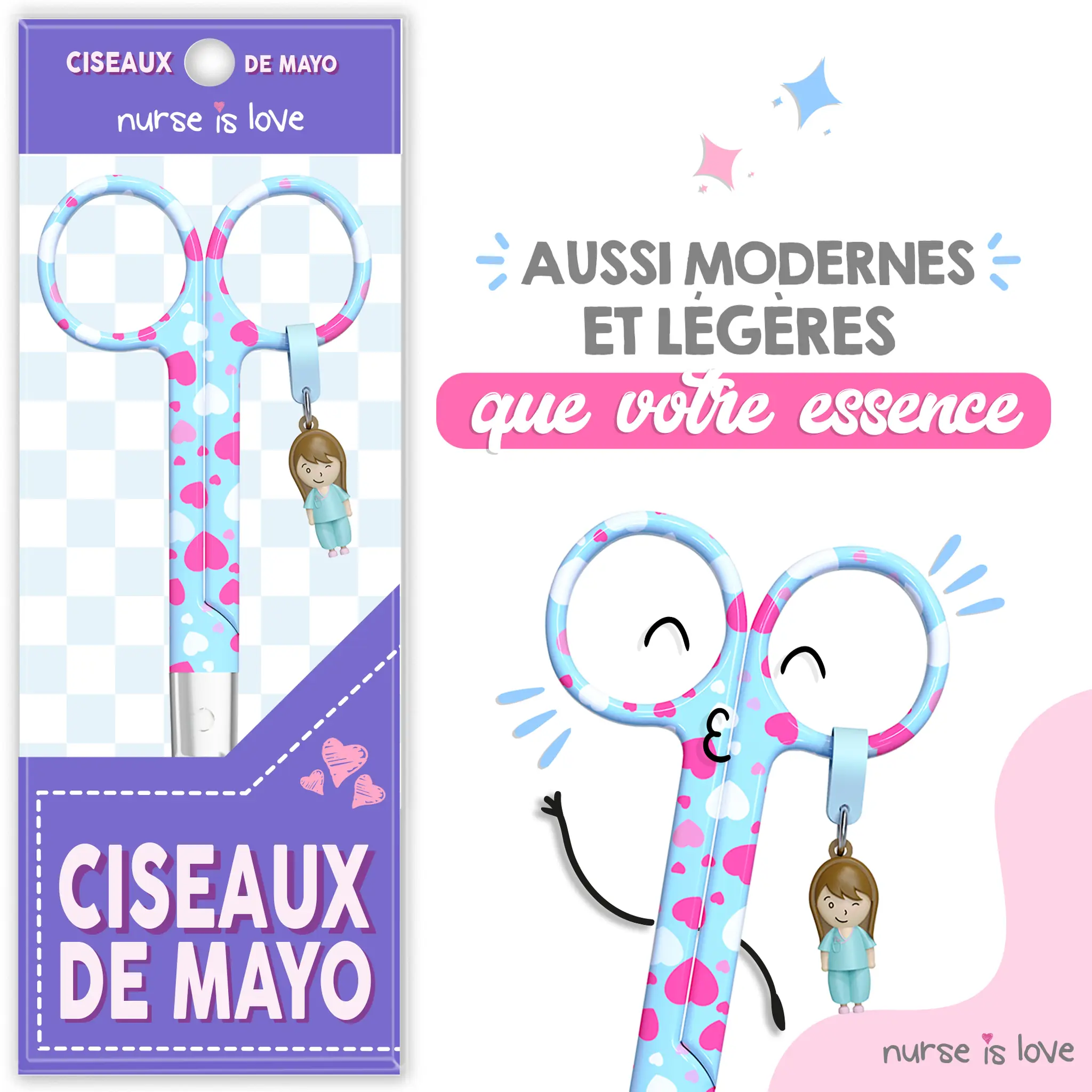 Ciseaux d’Infirmier Mayo Cœurs fond bleu