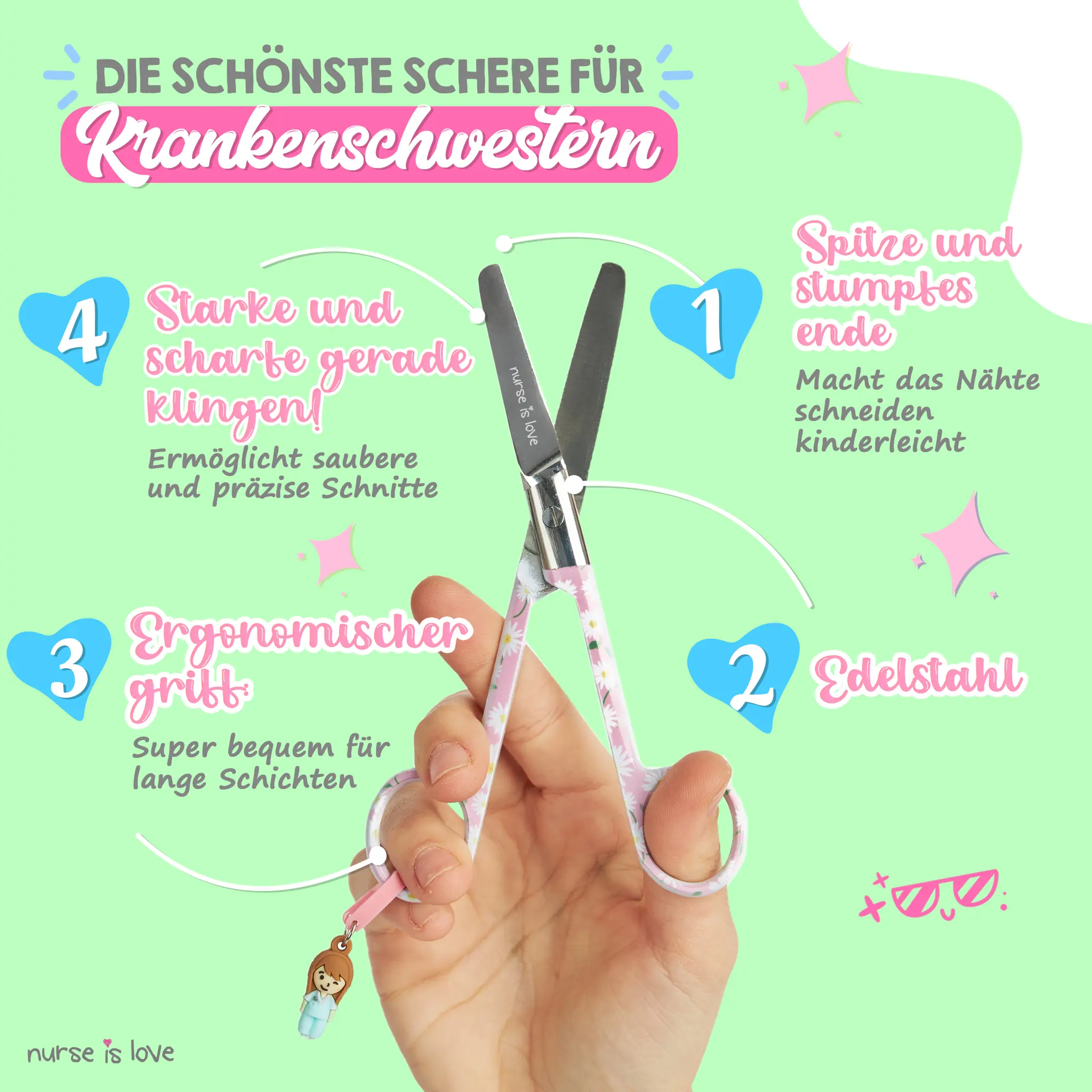 Schere Krankenpflege Mai Margeriten rosa Hintergrund