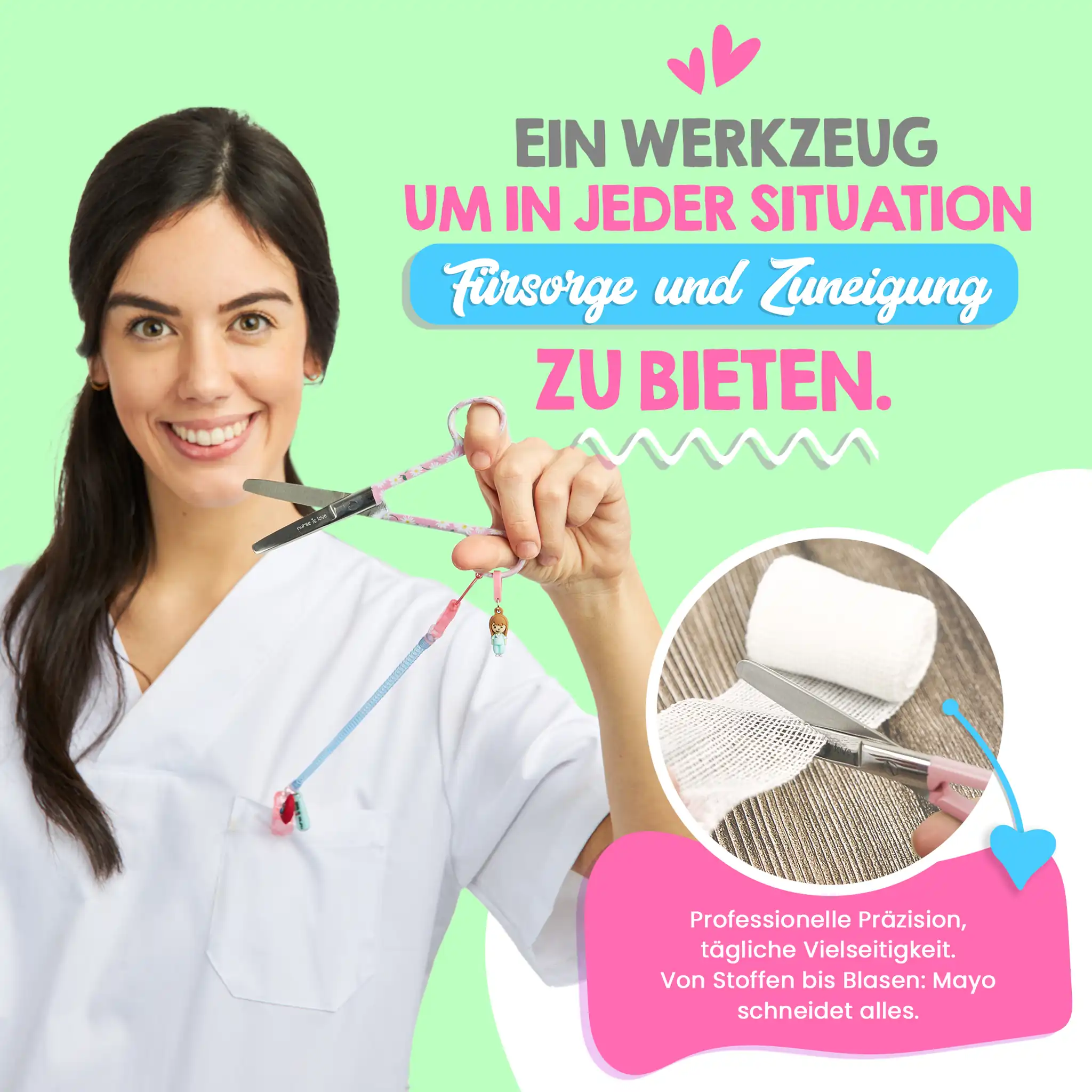 Schere Krankenpflege Mai Margeriten rosa Hintergrund