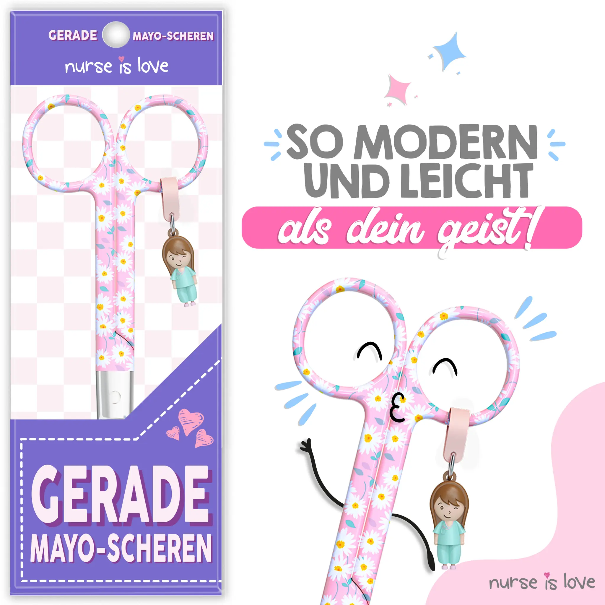Schere Krankenpflege Mai Margeriten rosa Hintergrund