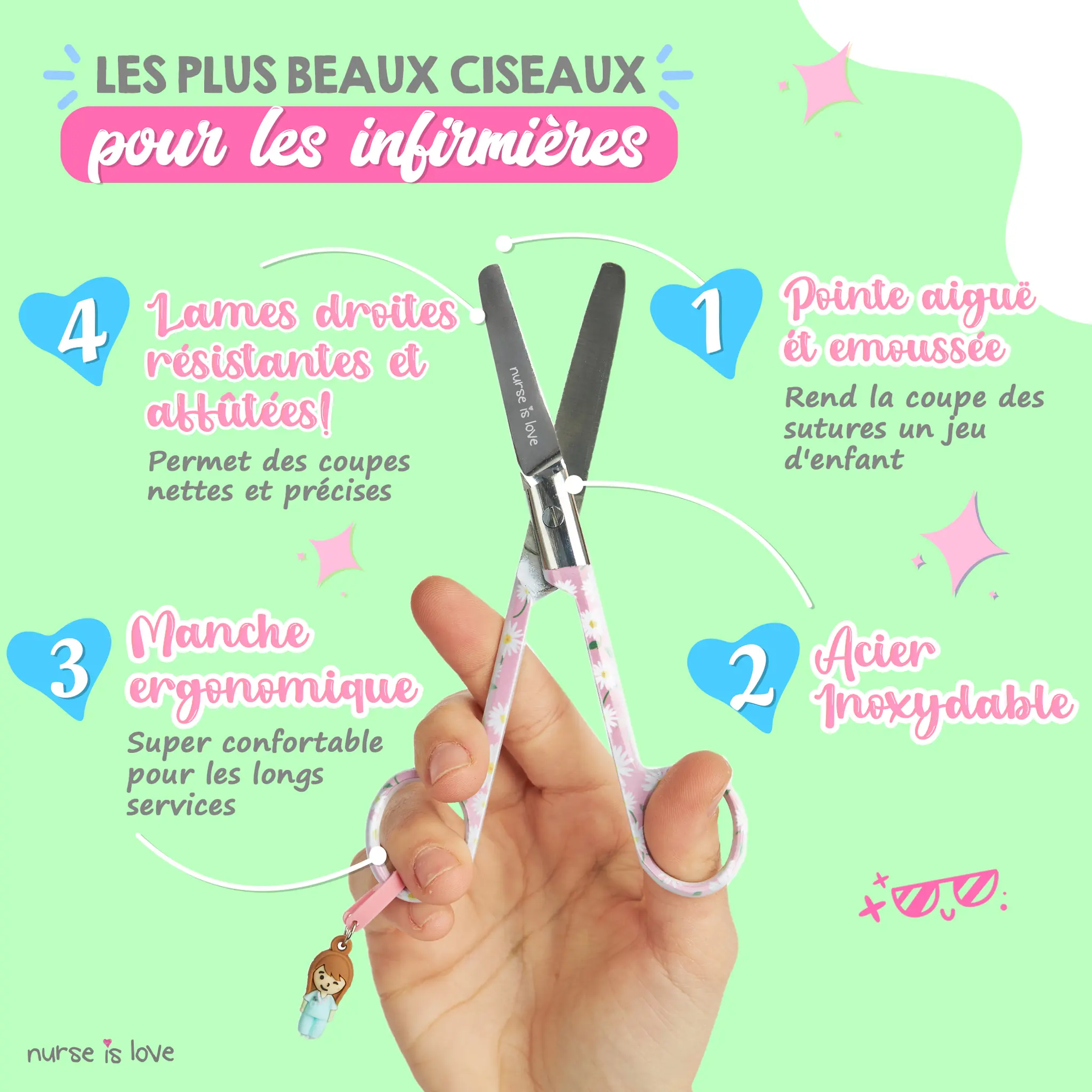 Ciseaux d’Infirmier Mayo Marguerites fond rose