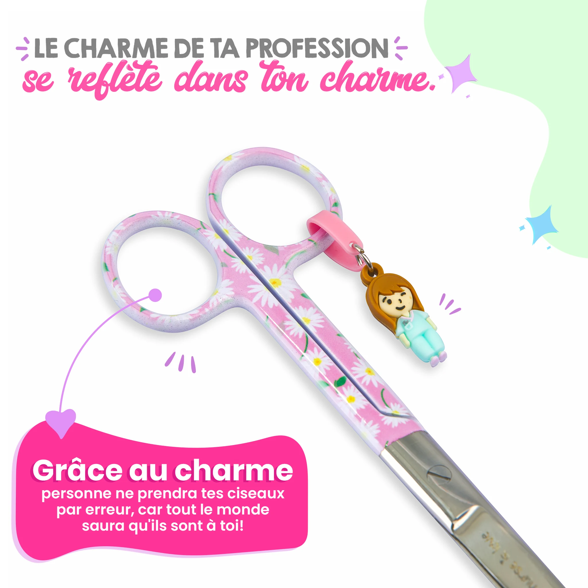 Ciseaux d’Infirmier Mayo Marguerites fond rose