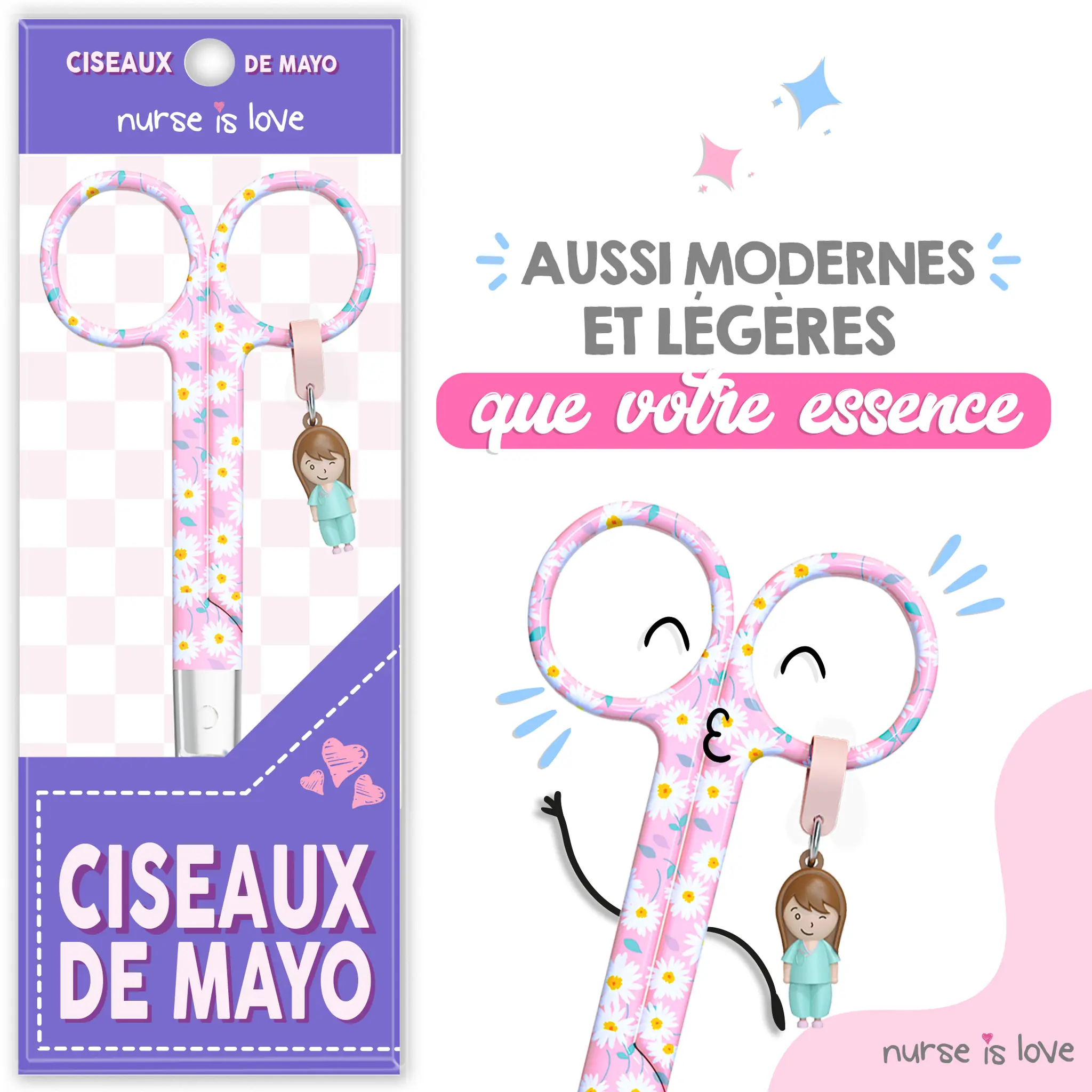 Ciseaux d’Infirmier Mayo Marguerites fond rose