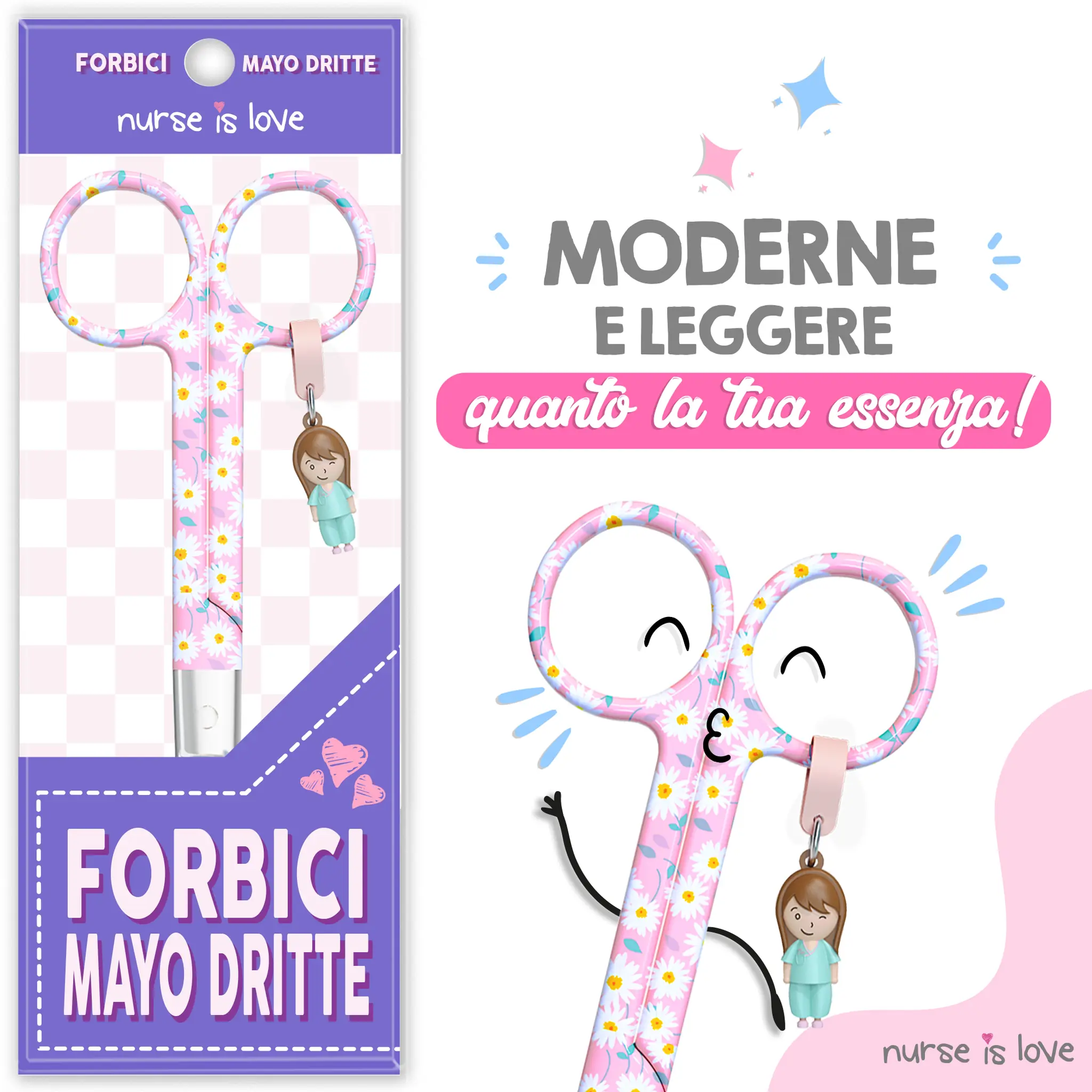 Forbici Infermieristiche Mayo Margherite Fondo Rosa