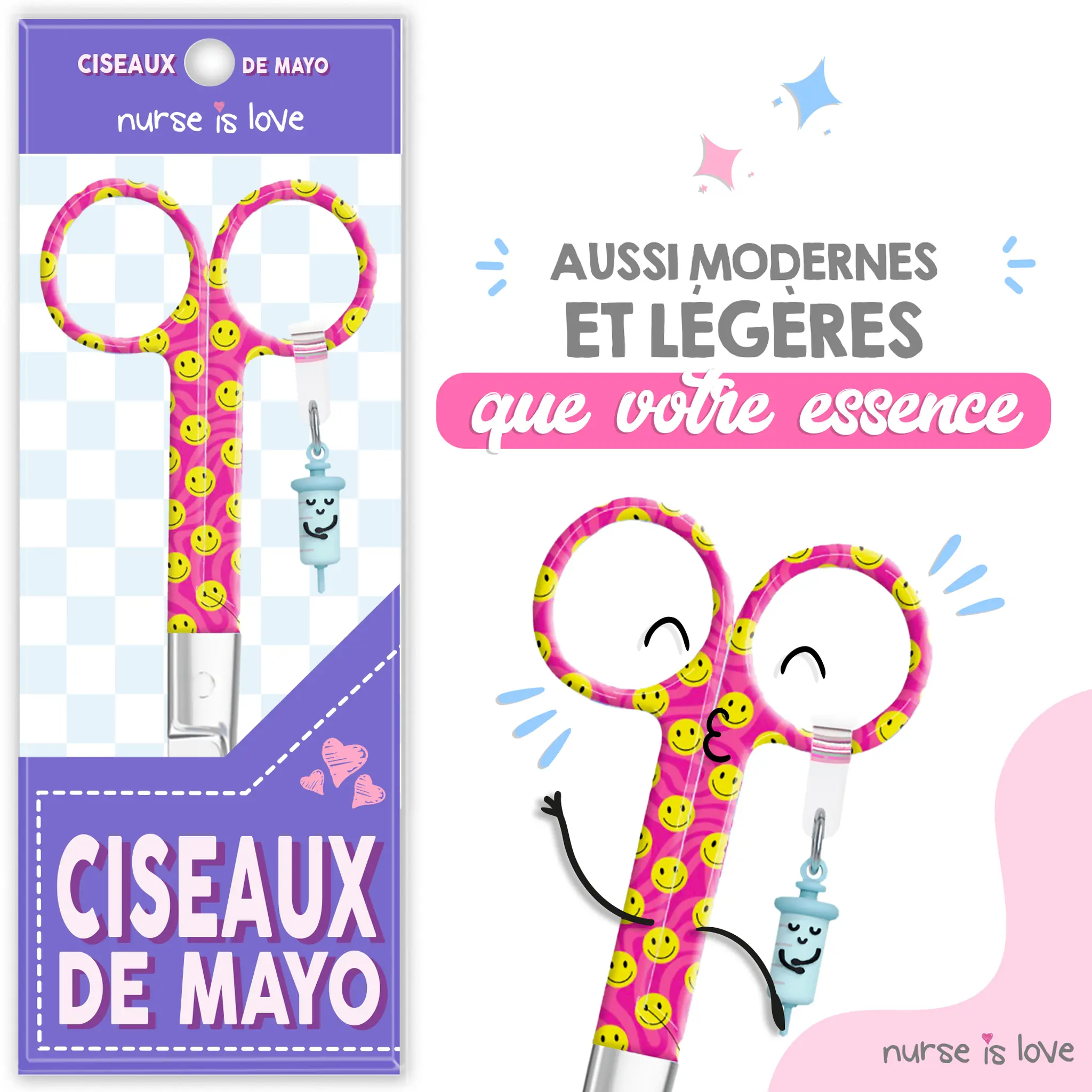 Ciseaux Infirmiers Mayo Visage Sourire Rose
