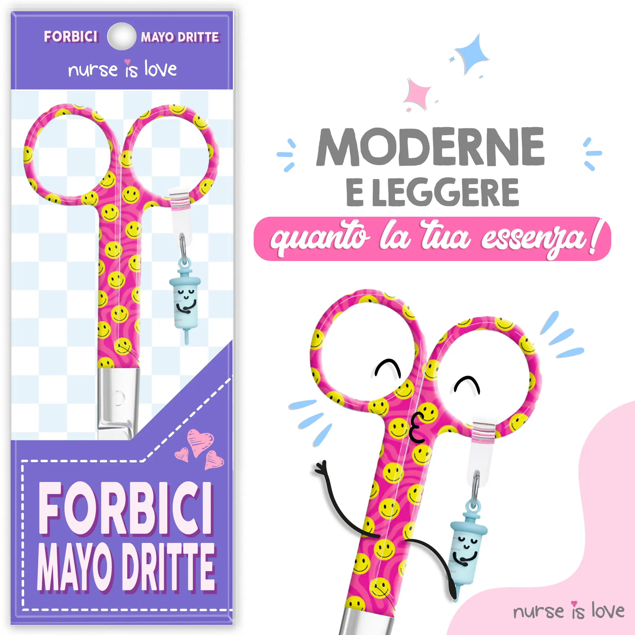 Forbici da Infermiera Mayo Faccina Felice Rosa