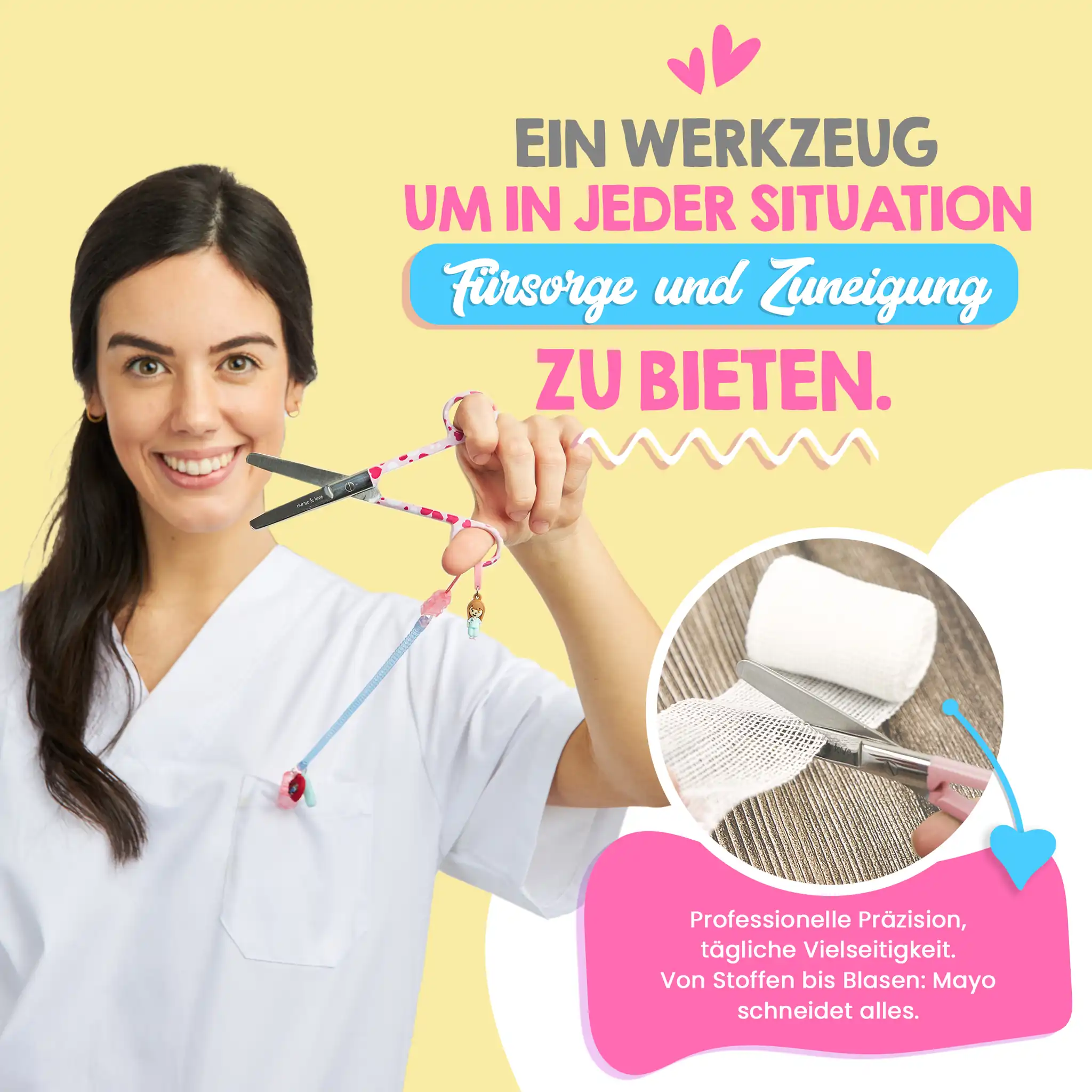 Schere Krankenpflege Mayo Herzen rosa Hintergrund