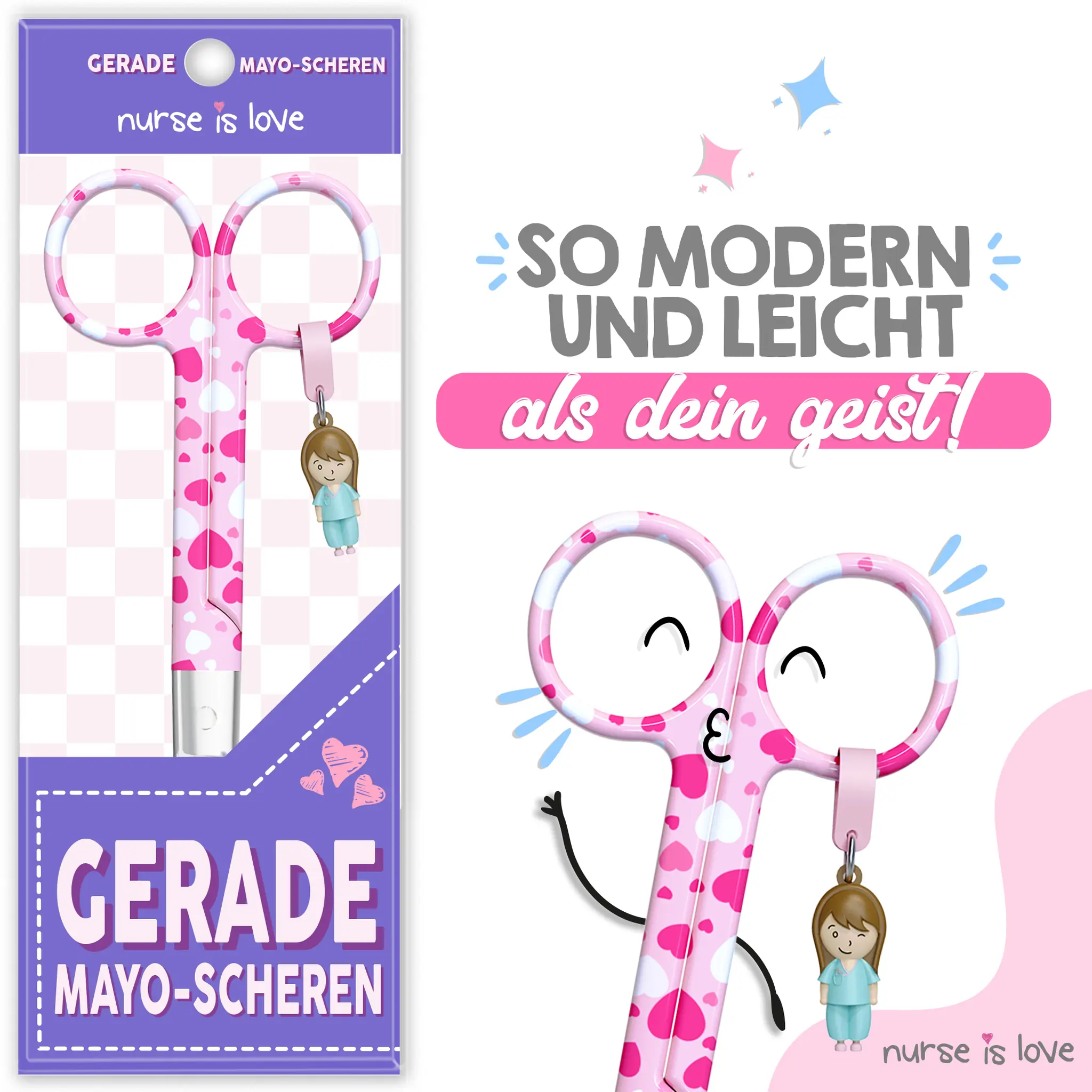 Schere Krankenpflege Mayo Herzen rosa Hintergrund