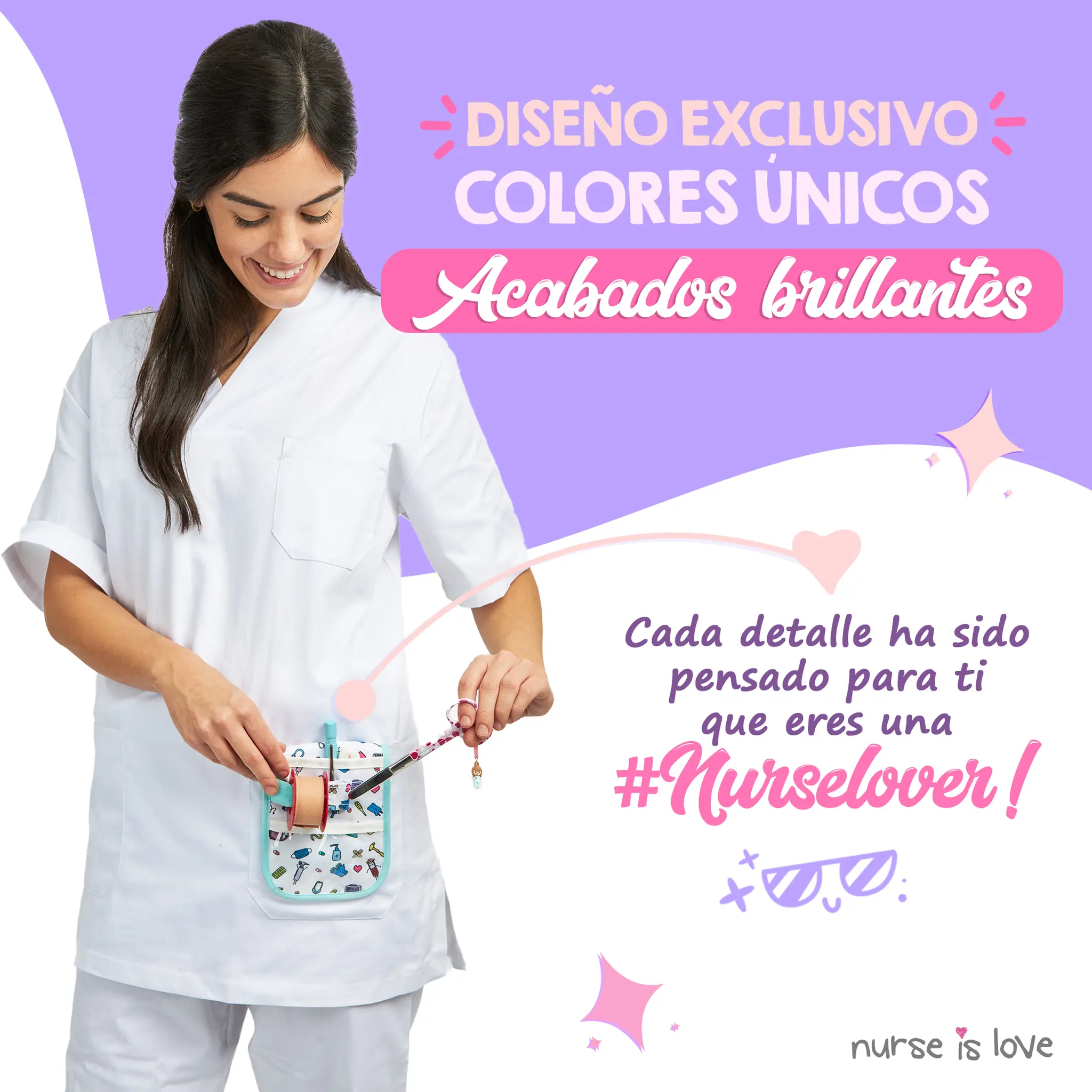 Tijeras Enfermería Mayo corazones fondo rosa