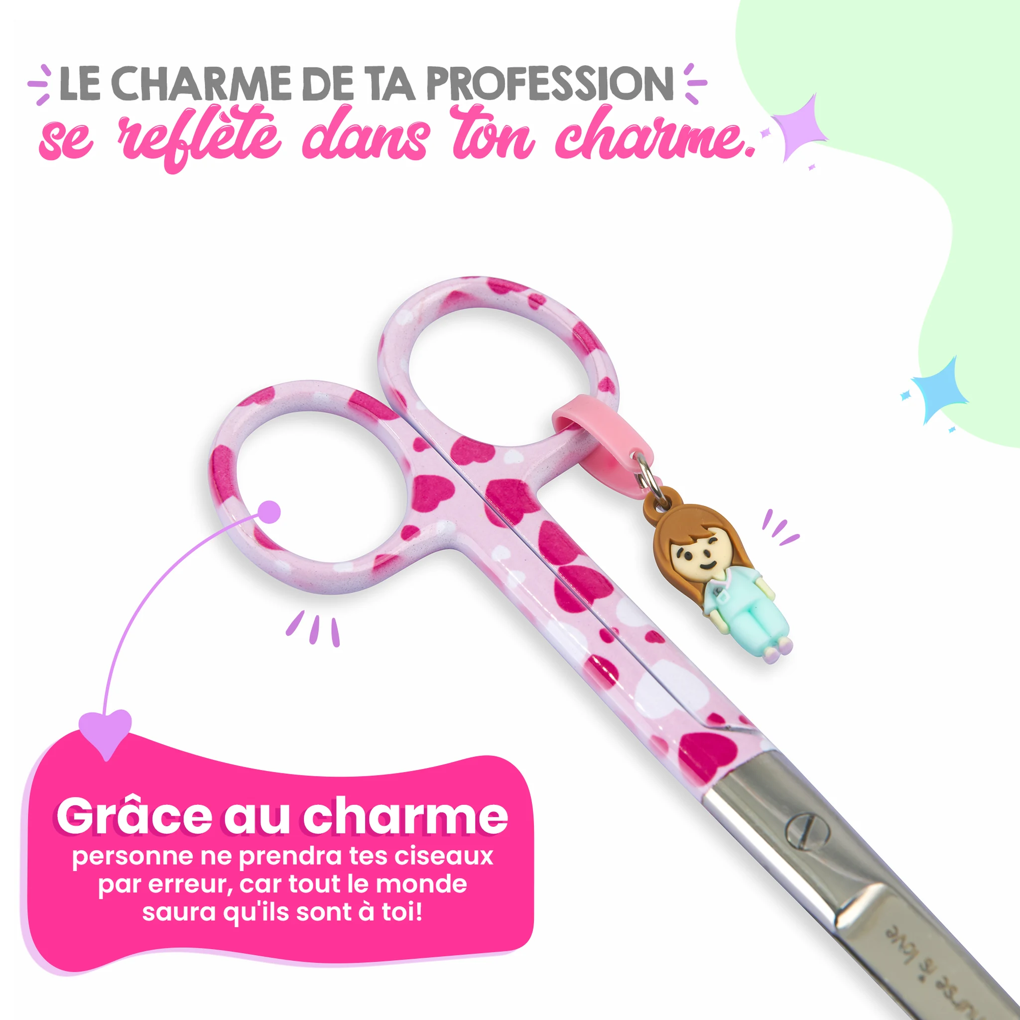 Ciseaux d’Infirmier Mayo Cœurs fond rose