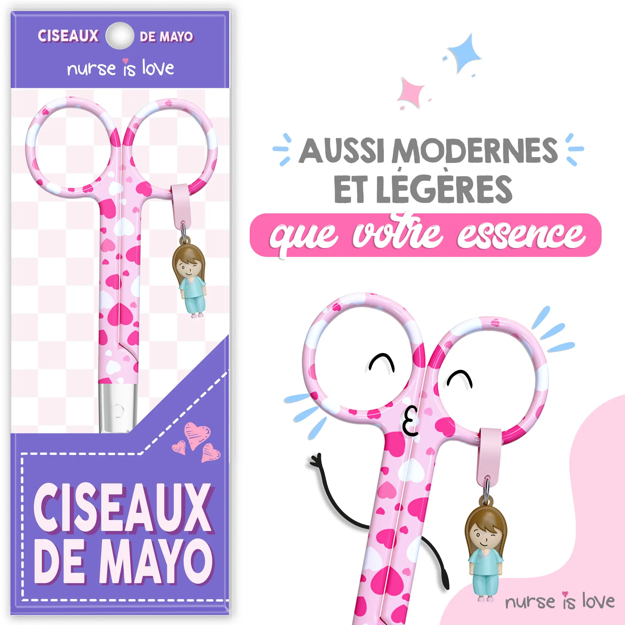 Ciseaux d’Infirmier Mayo Cœurs fond rose