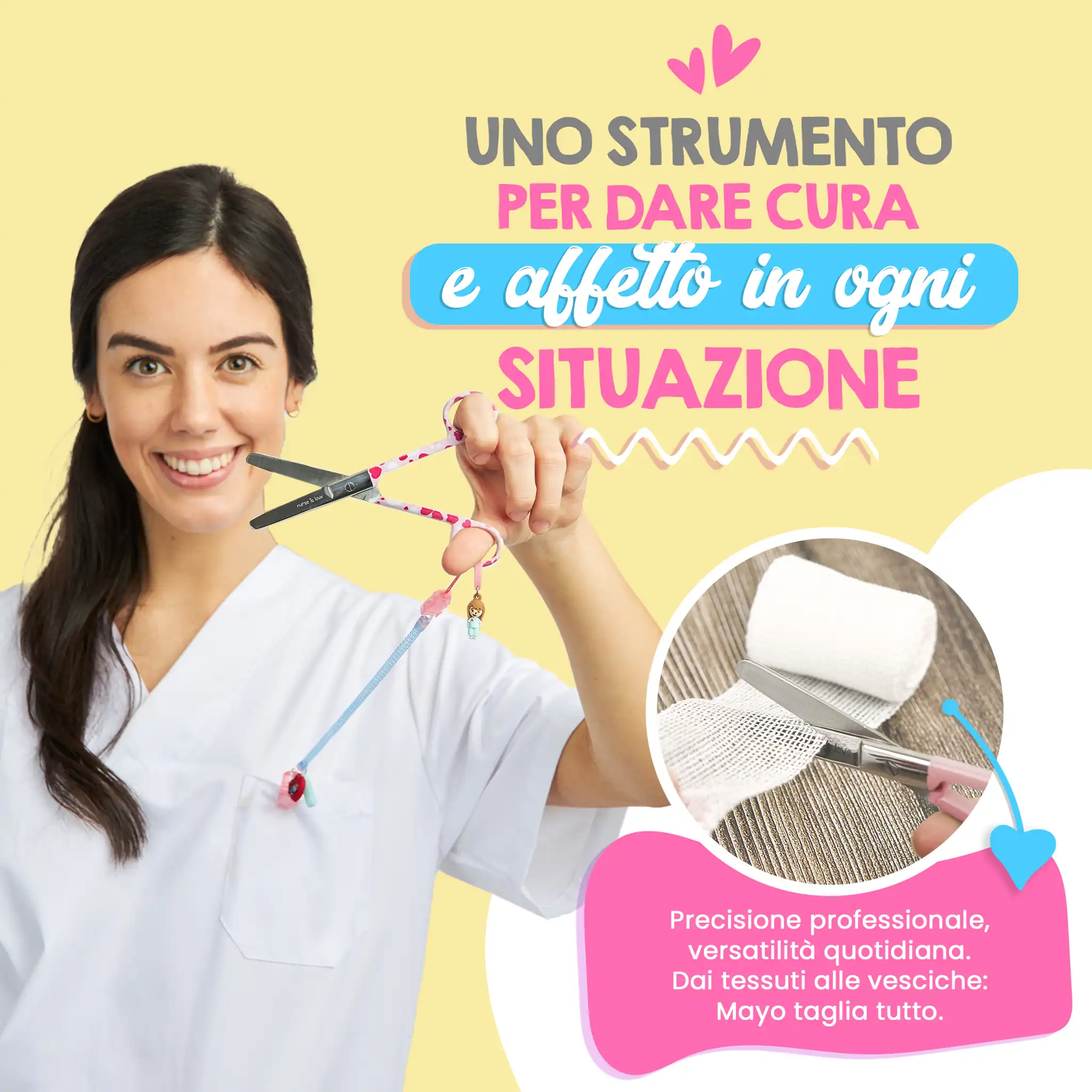 Forbici Infermieristiche Mayo Cuori Fondo Rosa