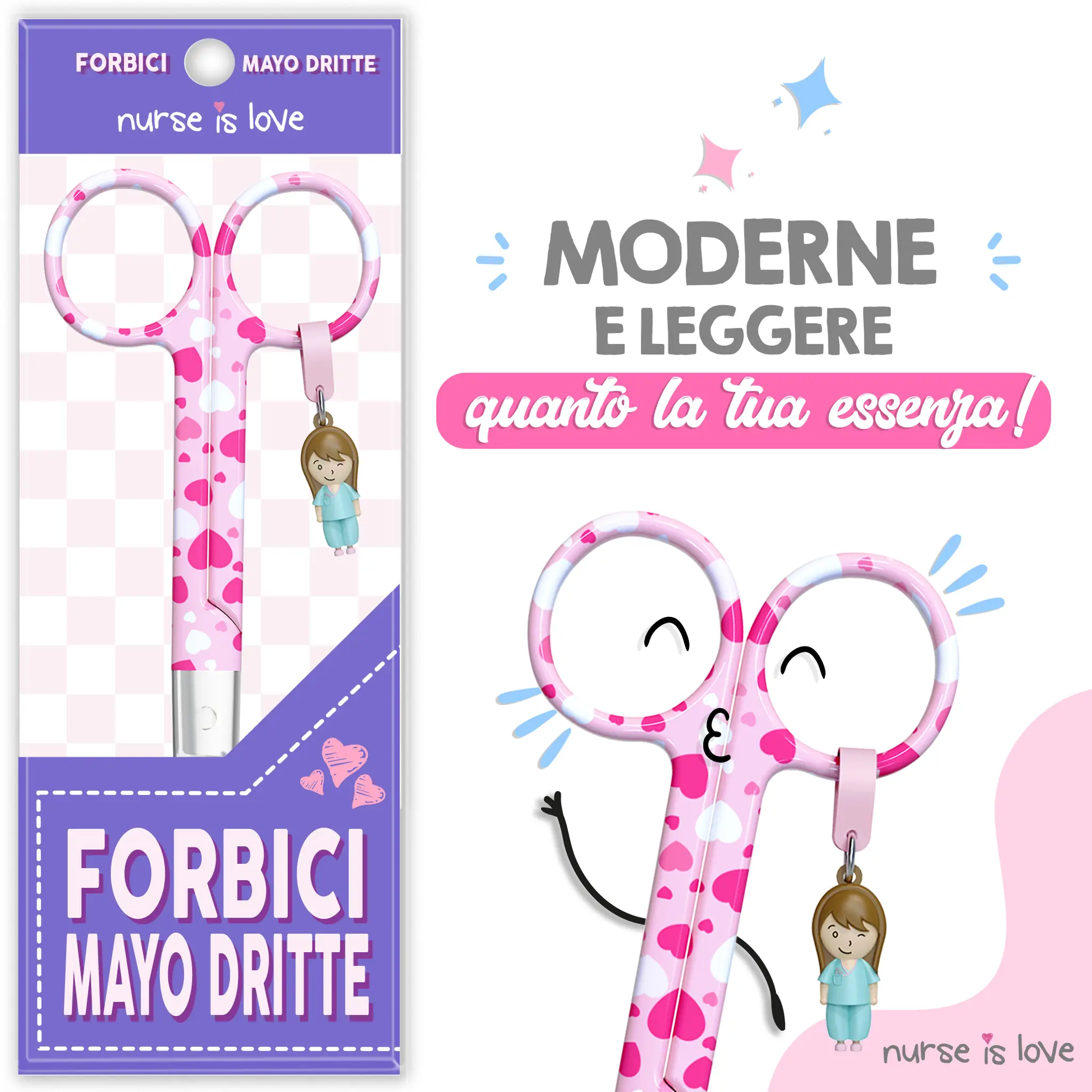 Forbici Infermieristiche Mayo Cuori Fondo Rosa