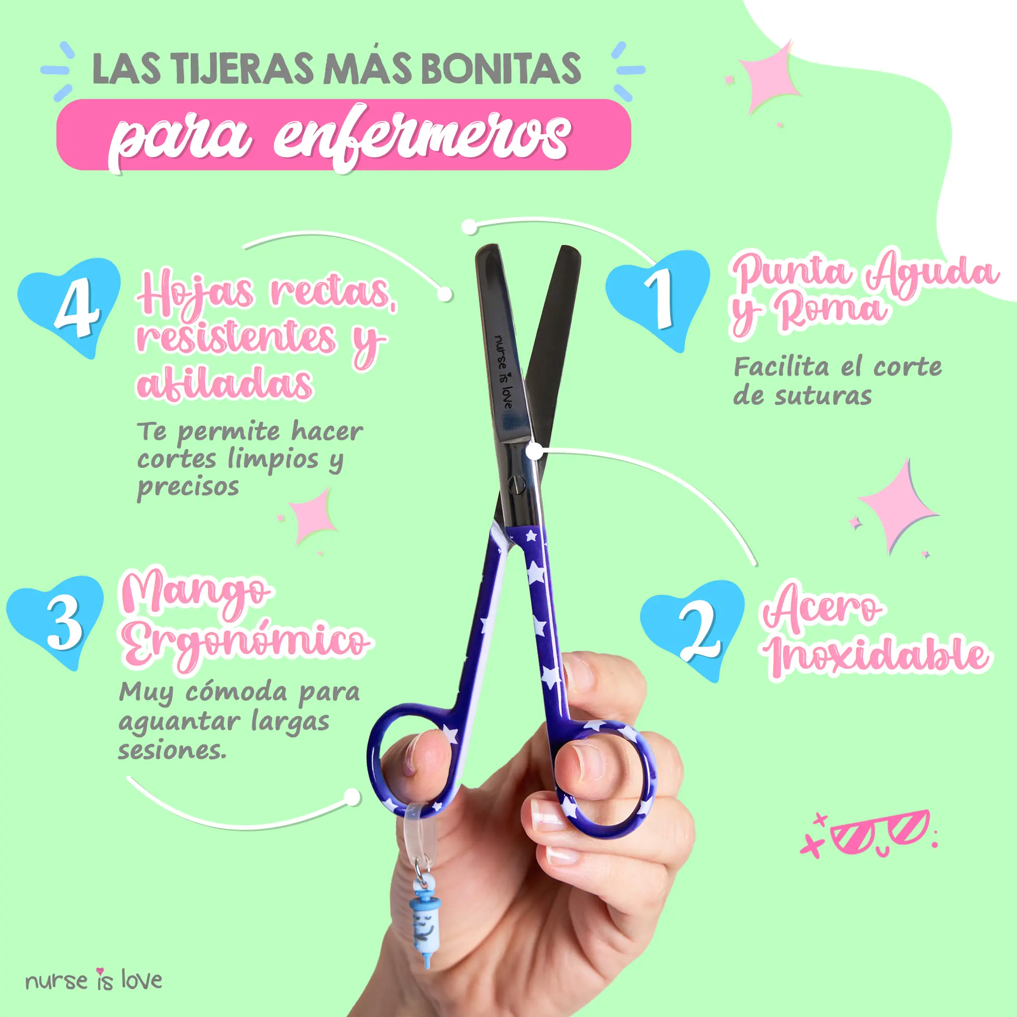 Tijeras Enfermería Mayo Estrellas Azul