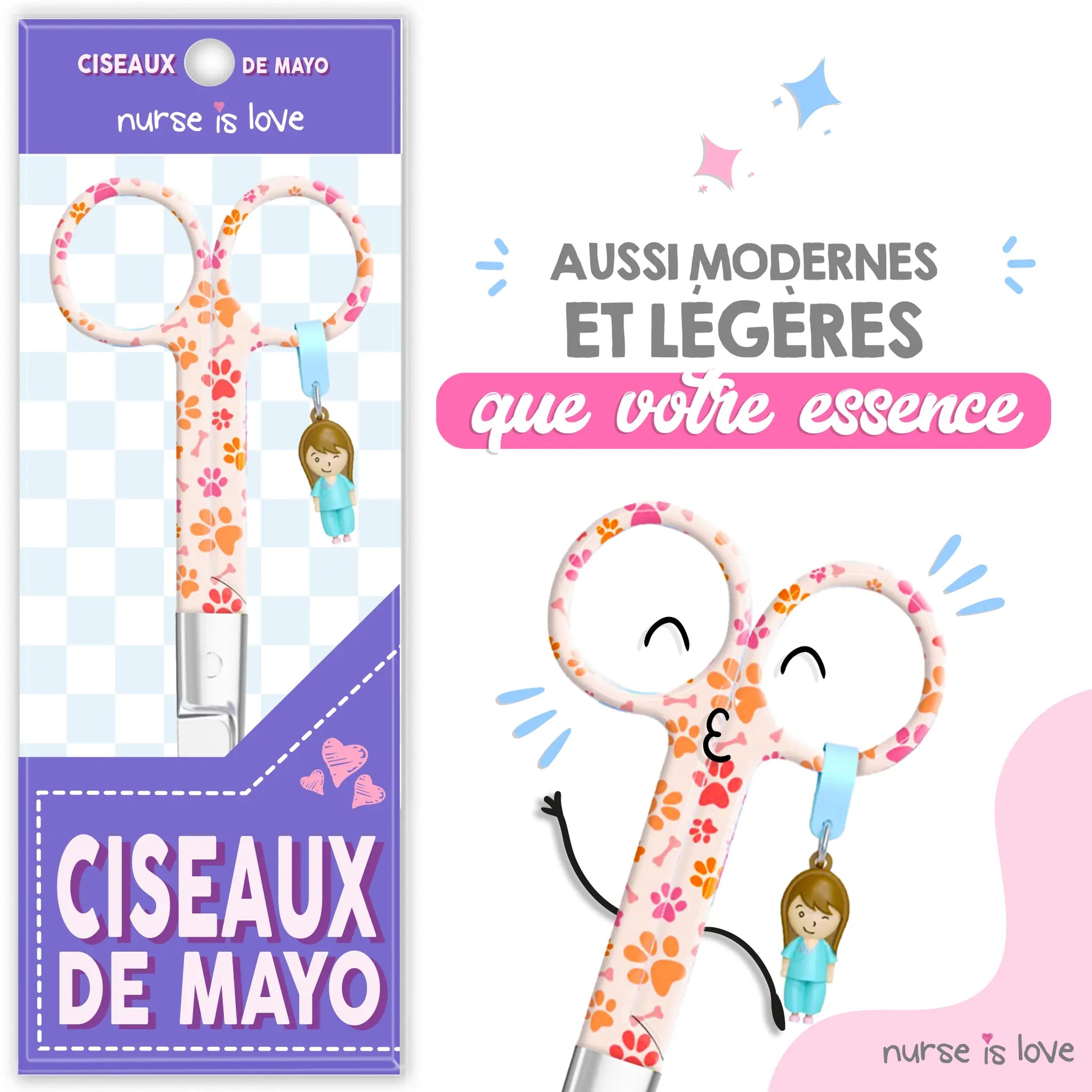 Ciseaux Infirmiers Mayo Empreintes de Chien Orange
